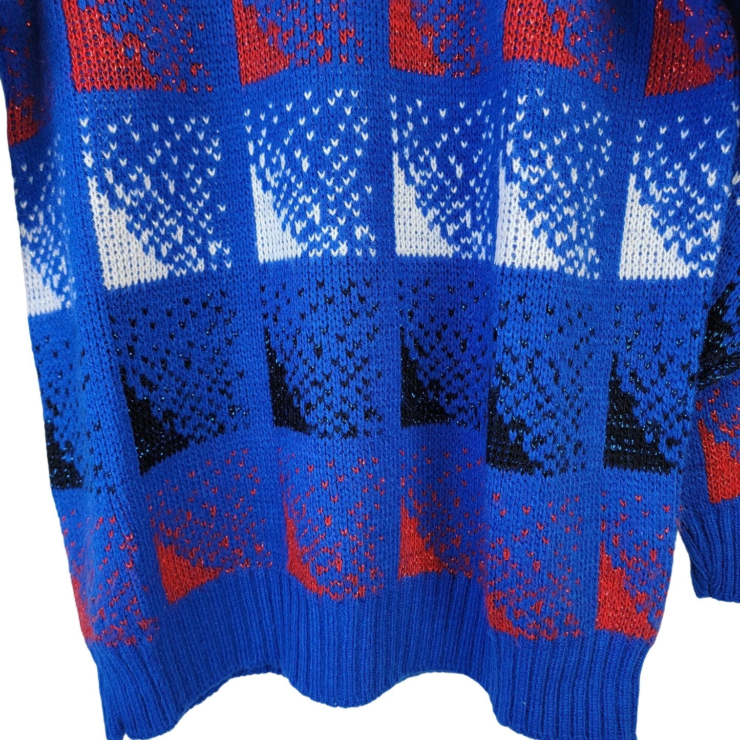 Vintage 70s Sweater Women Medium Metallic Patriotic Pullover Blue