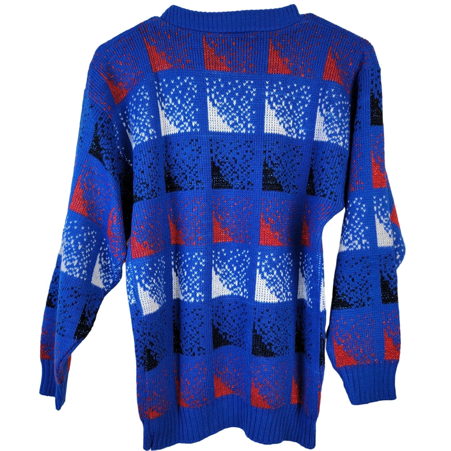 Vintage 70s Sweater Women Medium Metallic Patriotic Pullover Blue