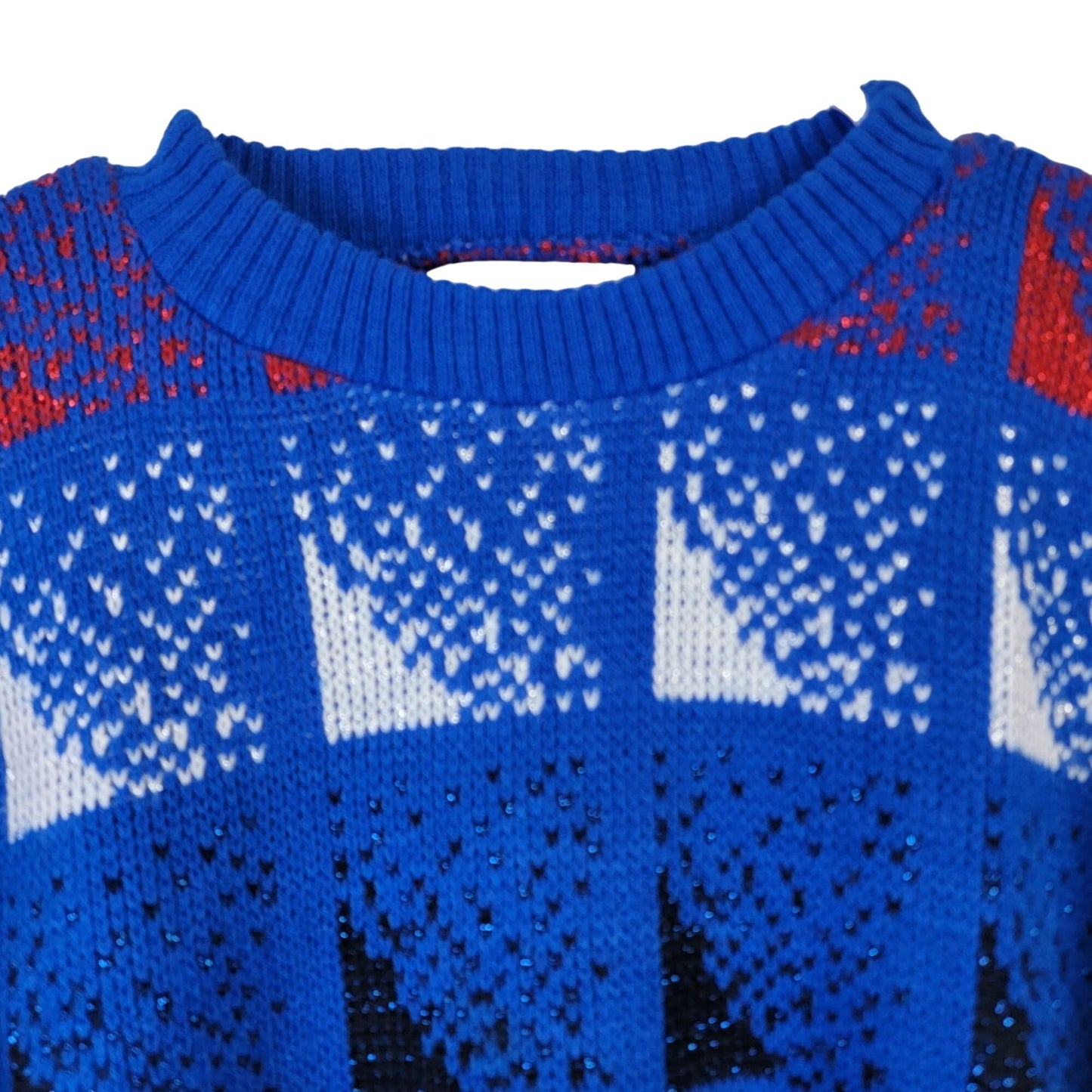 Vintage 70s Sweater Women Medium Metallic Patriotic Pullover Blue