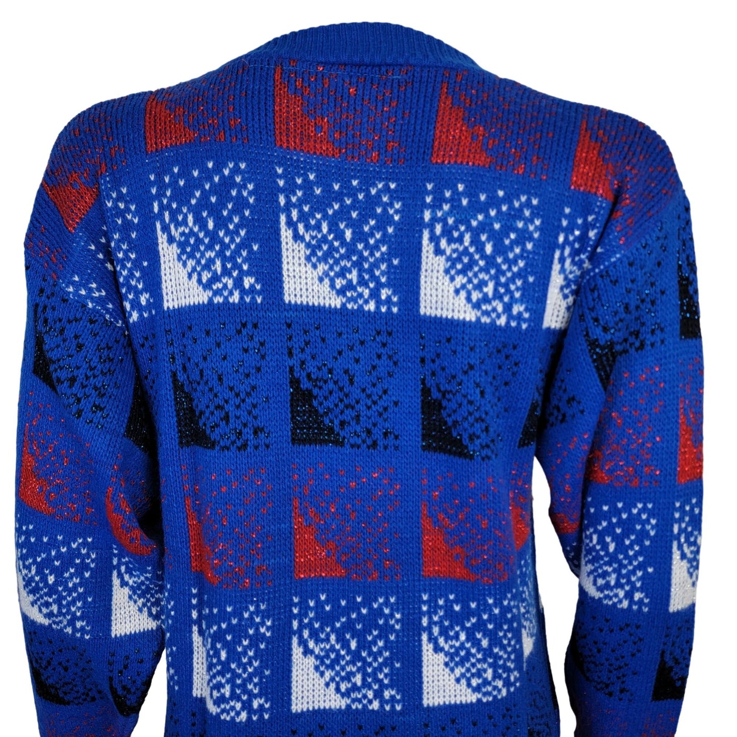 Vintage 70s Sweater Women Medium Metallic Patriotic Pullover Blue