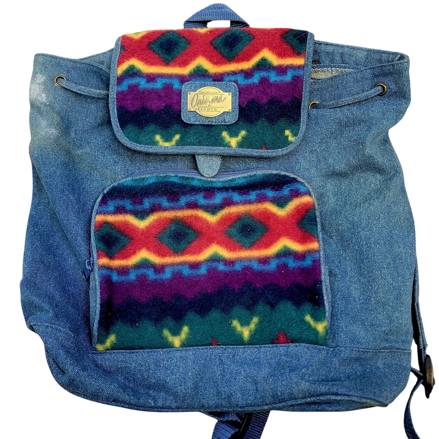 Arizona Jean Vintage 90s Denim Backpack Large Bag Purse Women Southwestern