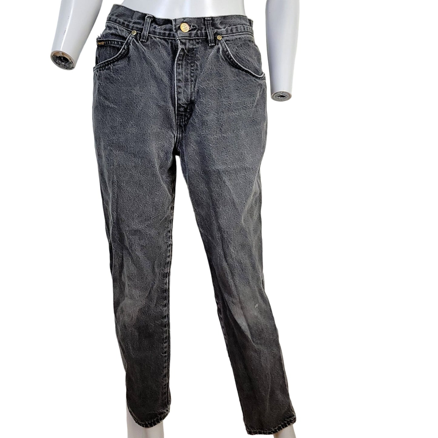 HIS Jeans Women 32 x 30 Vintage 90s Black Relaxed Straight Leg Denim High Rise