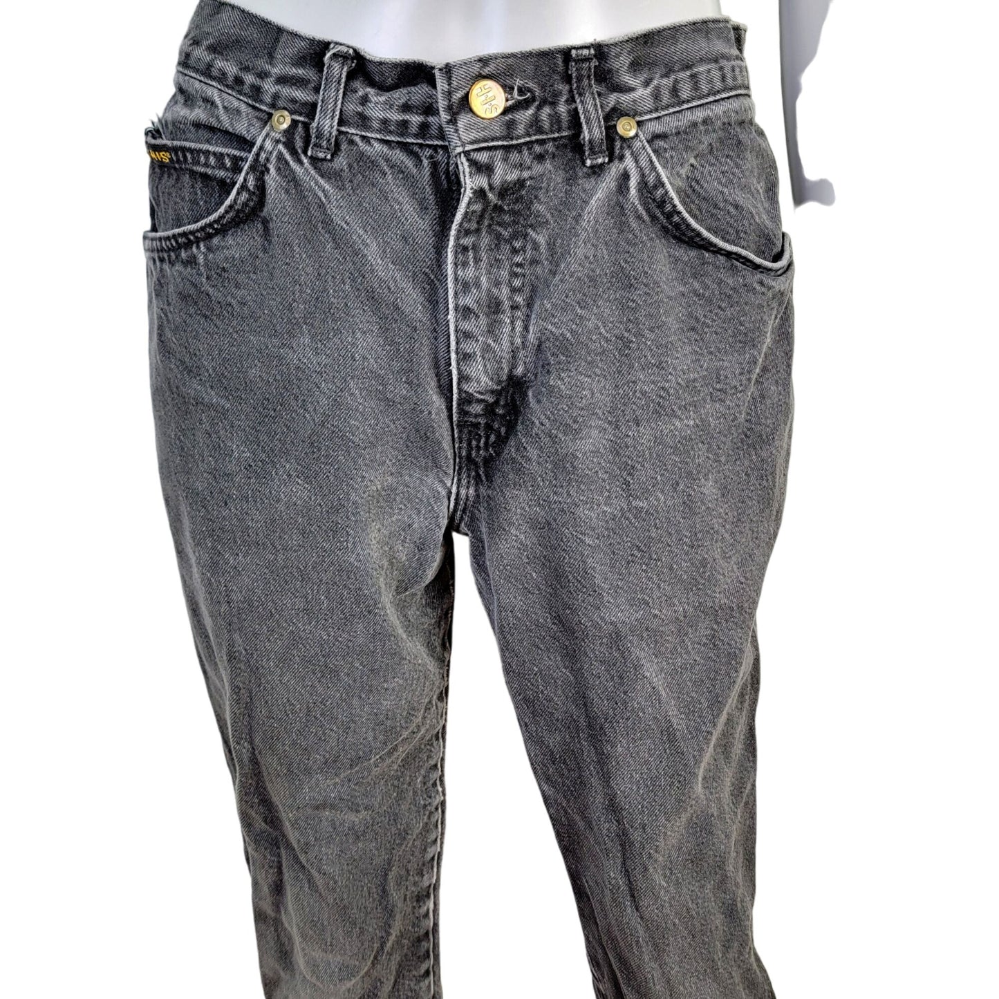 HIS Jeans Women 32 x 30 Vintage 90s Black Relaxed Straight Leg Denim High Rise