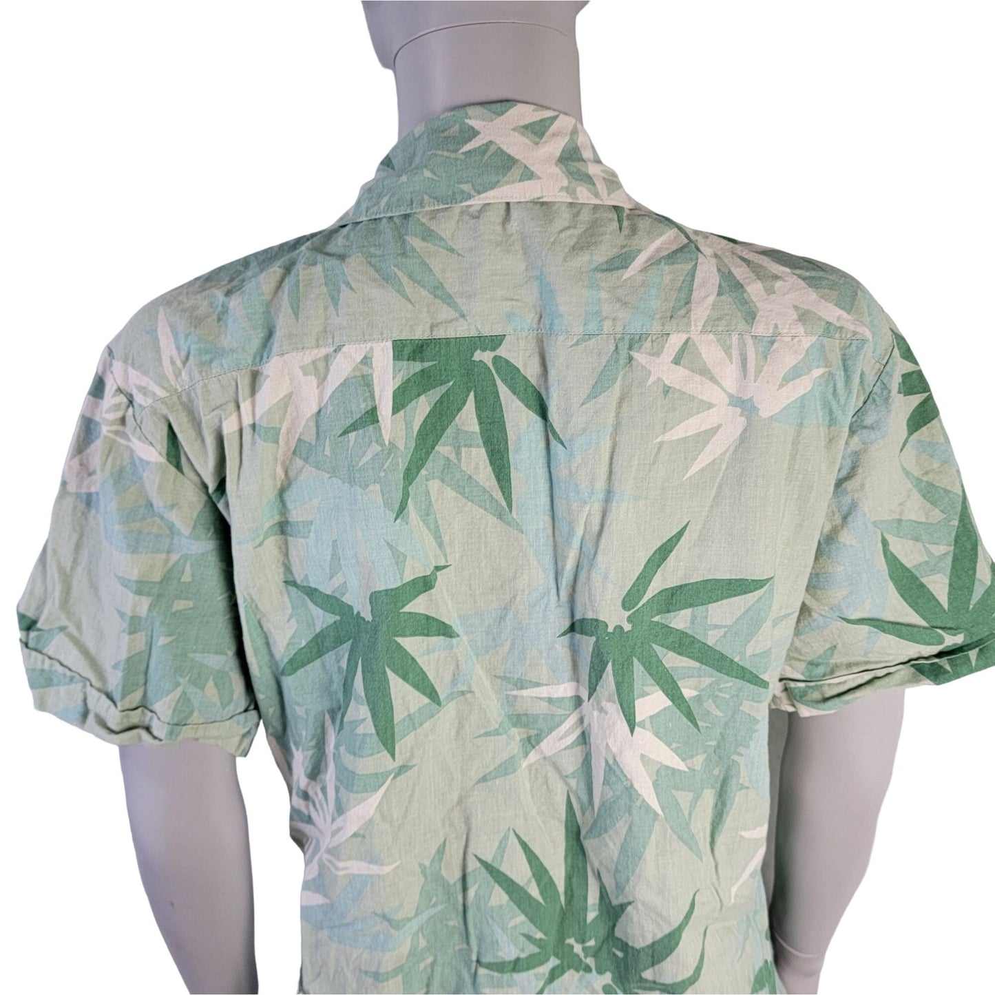Vintage 80s Tropical Palm Button Shirt Women Large Green Top