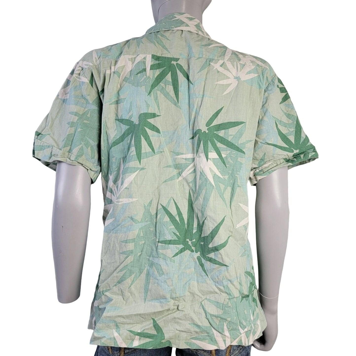 Vintage 80s Tropical Palm Button Shirt Women Large Green Top