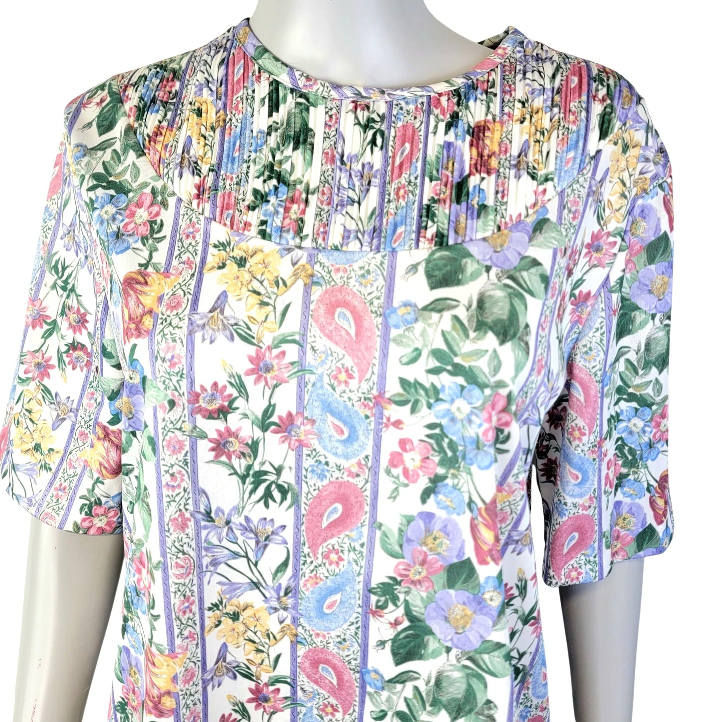 Blair Vintage 90s Blouse Shirt Women Large 12 14 Pink Blue Paisley Floral Top L