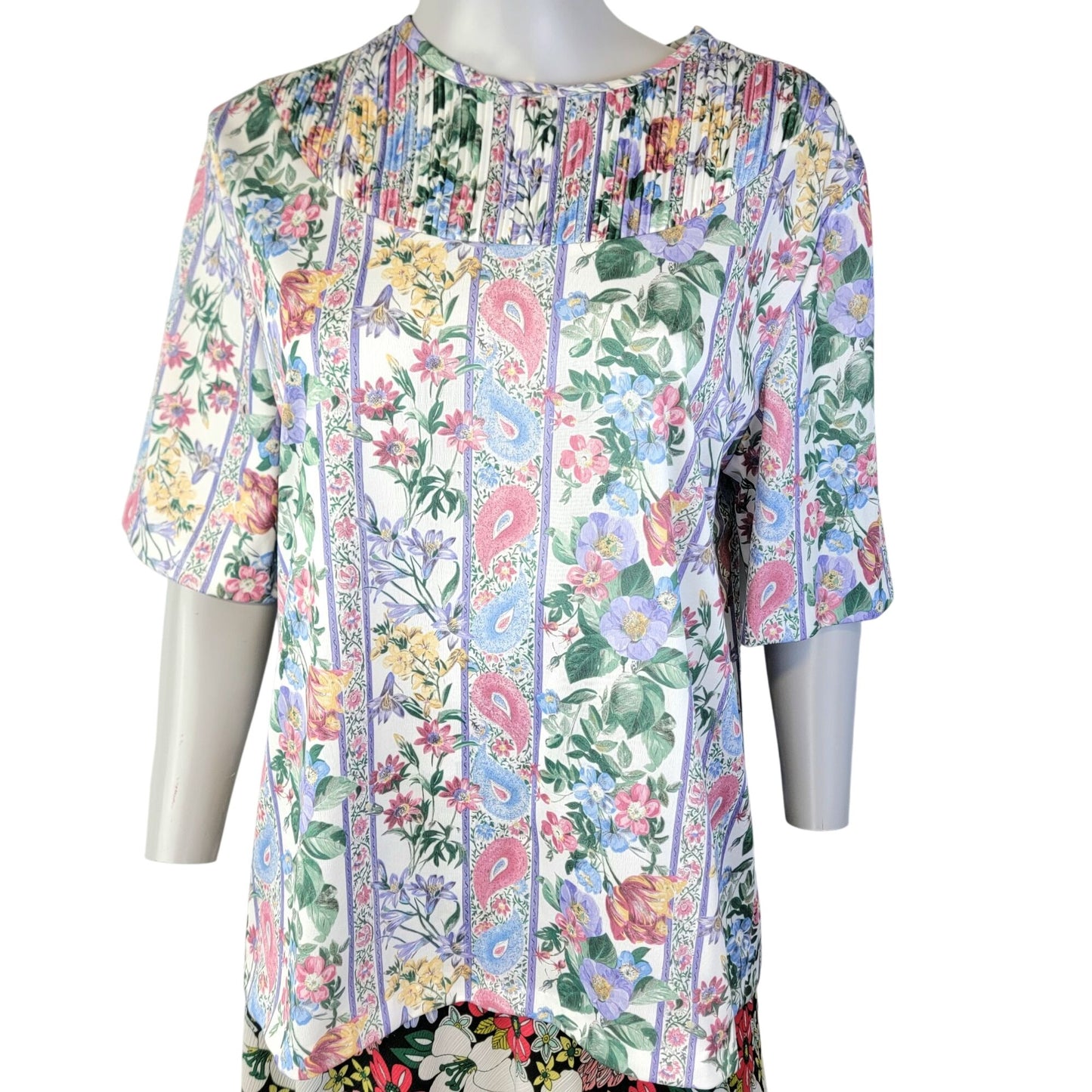 Blair Vintage 90s Blouse Shirt Women Large 12 14 Pink Blue Paisley Floral Top L
