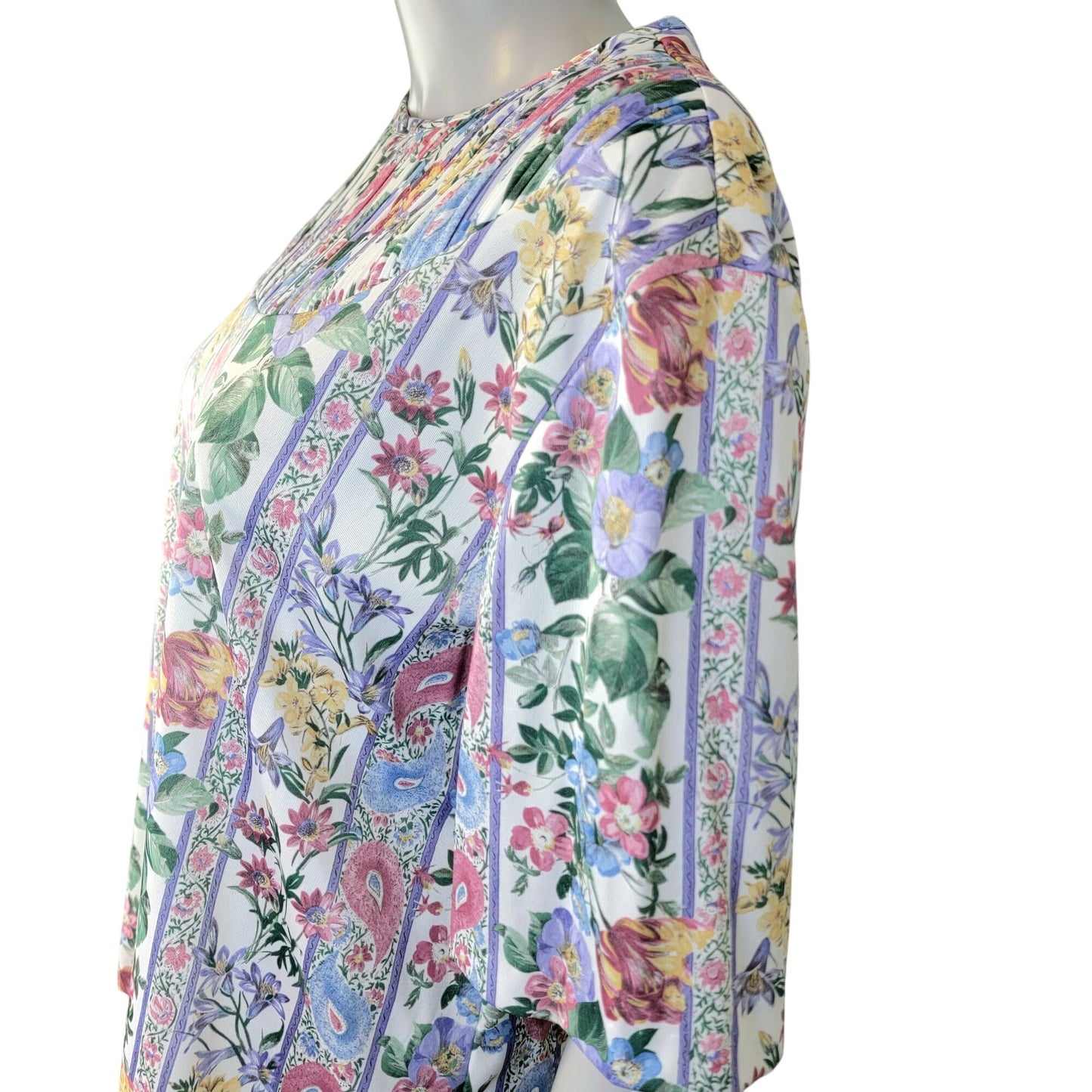 Blair Vintage 90s Blouse Shirt Women Large 12 14 Pink Blue Paisley Floral Top L