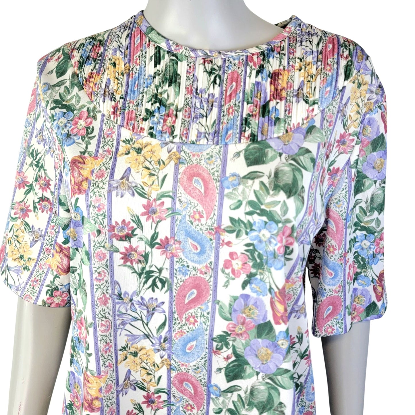 Blair Vintage 90s Blouse Shirt Women Large 12 14 Pink Blue Paisley Floral Top L