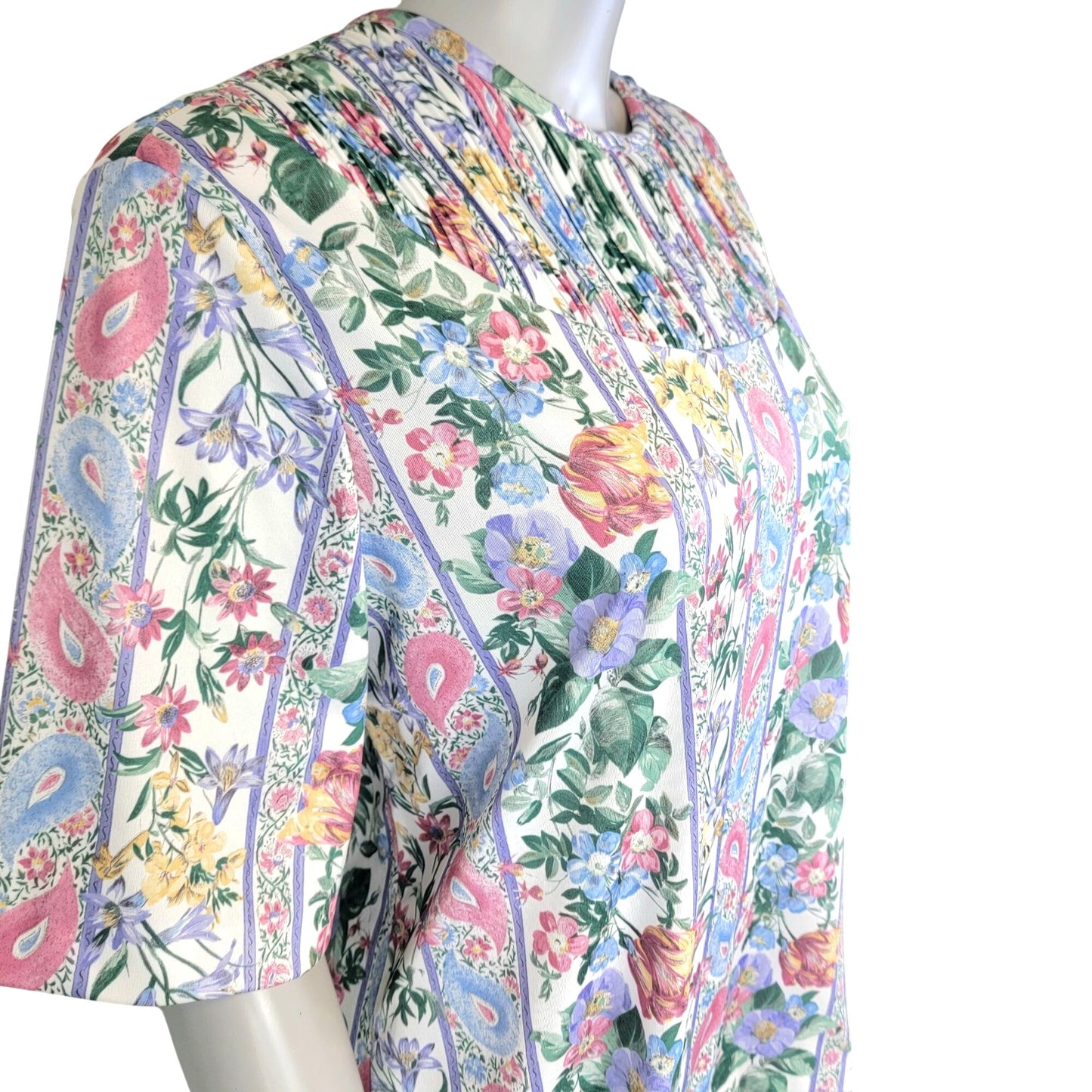 Blair Vintage 90s Blouse Shirt Women Large 12 14 Pink Blue Paisley Floral Top L