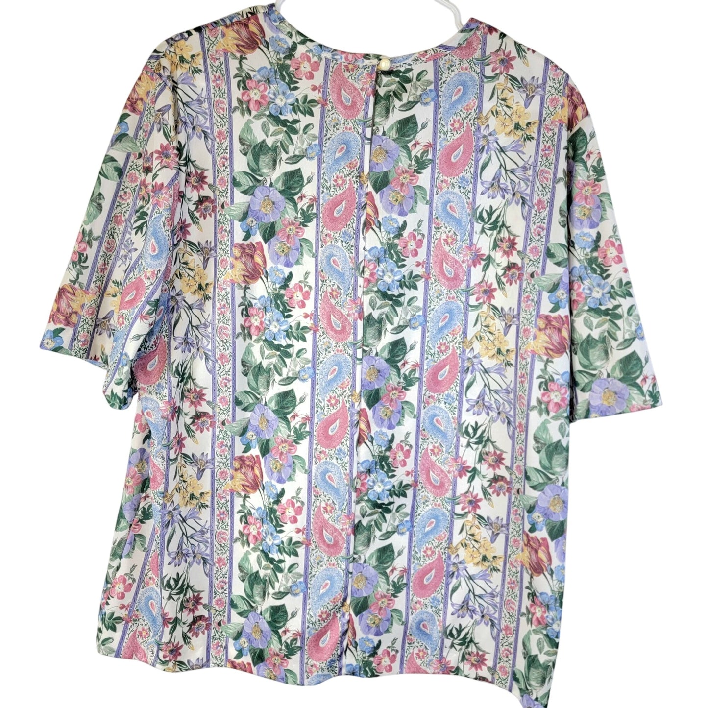 Blair Vintage 90s Blouse Shirt Women Large 12 14 Pink Blue Paisley Floral Top L