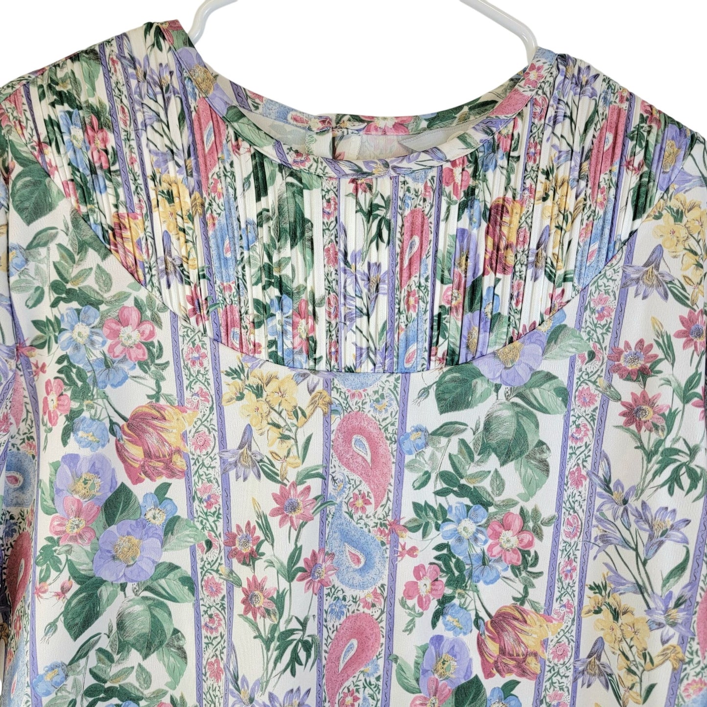 Blair Vintage 90s Blouse Shirt Women Large 12 14 Pink Blue Paisley Floral Top L