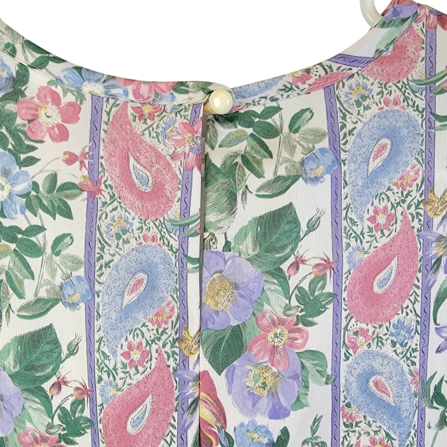 Blair Vintage 90s Blouse Shirt Women Large 12 14 Pink Blue Paisley Floral Top L