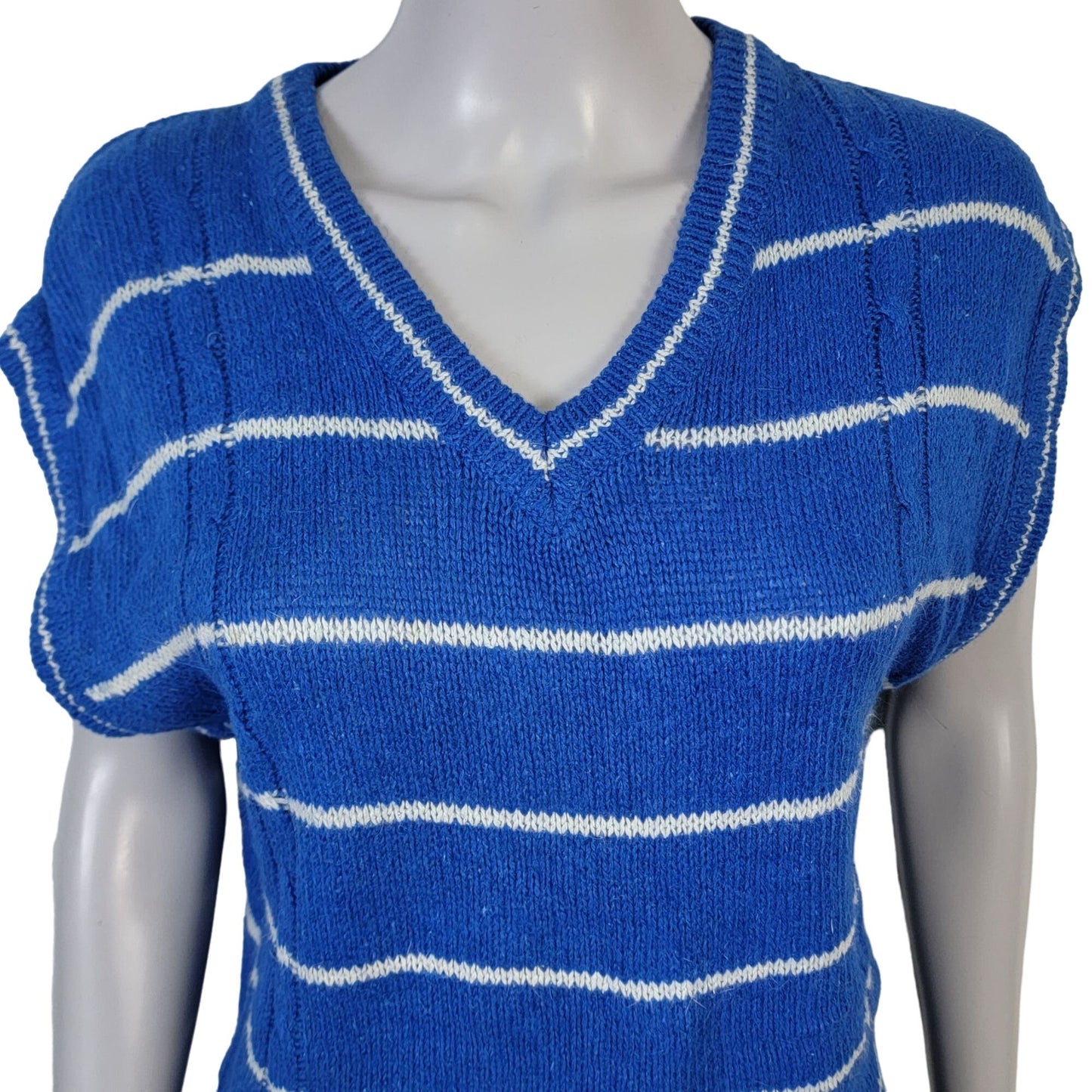 Vintage 80s Angora Silk Sweater Women Medium Retro Stripe Blue