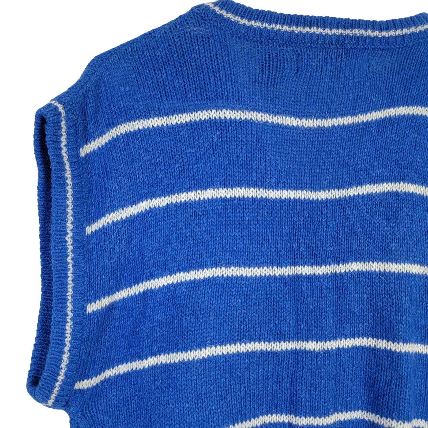 Vintage 80s Angora Silk Sweater Women Medium Retro Stripe Blue