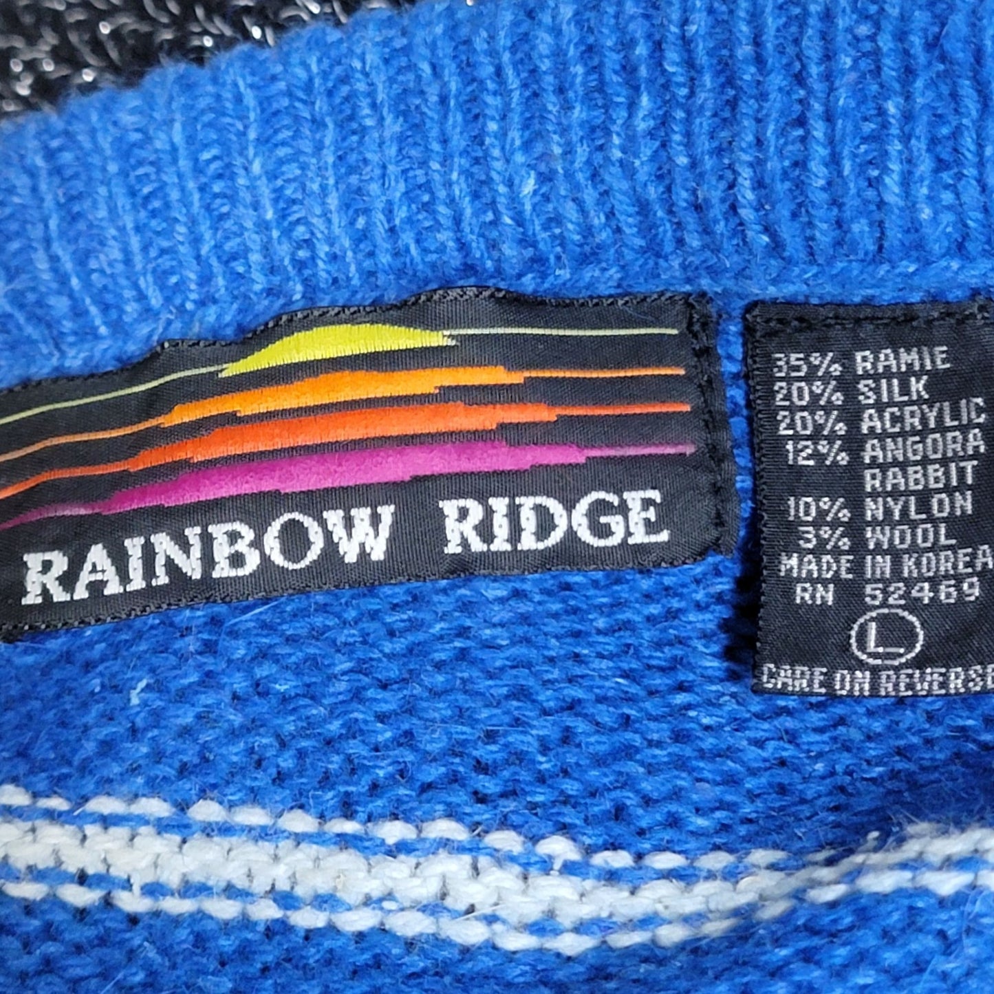 Vintage 80s Angora Silk Sweater Women Medium Retro Stripe Blue