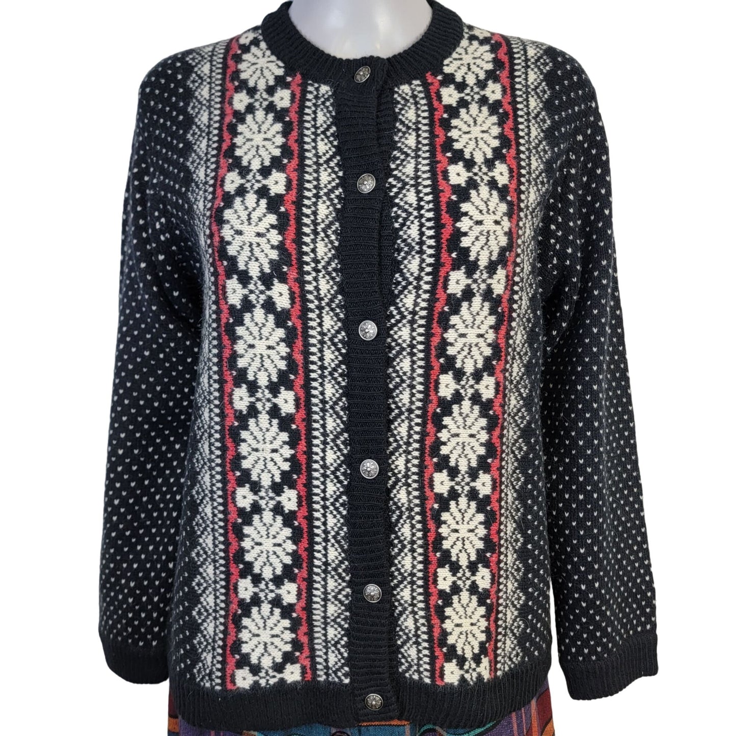 Vintage 90s Angora Cardigan Sweater Women Medium Christmas