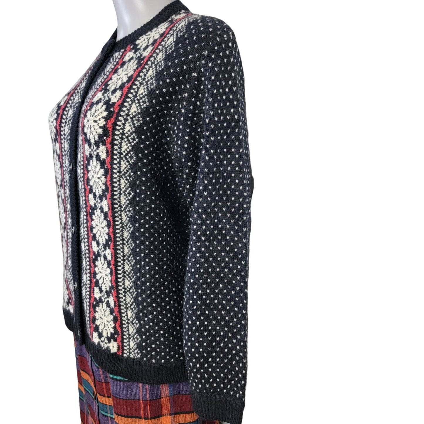 Vintage 90s Angora Cardigan Sweater Women Medium Christmas