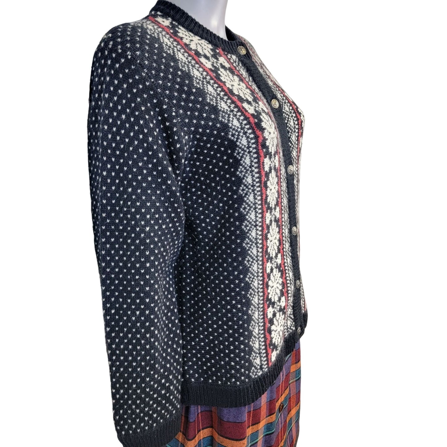 Vintage 90s Angora Cardigan Sweater Women Medium Christmas