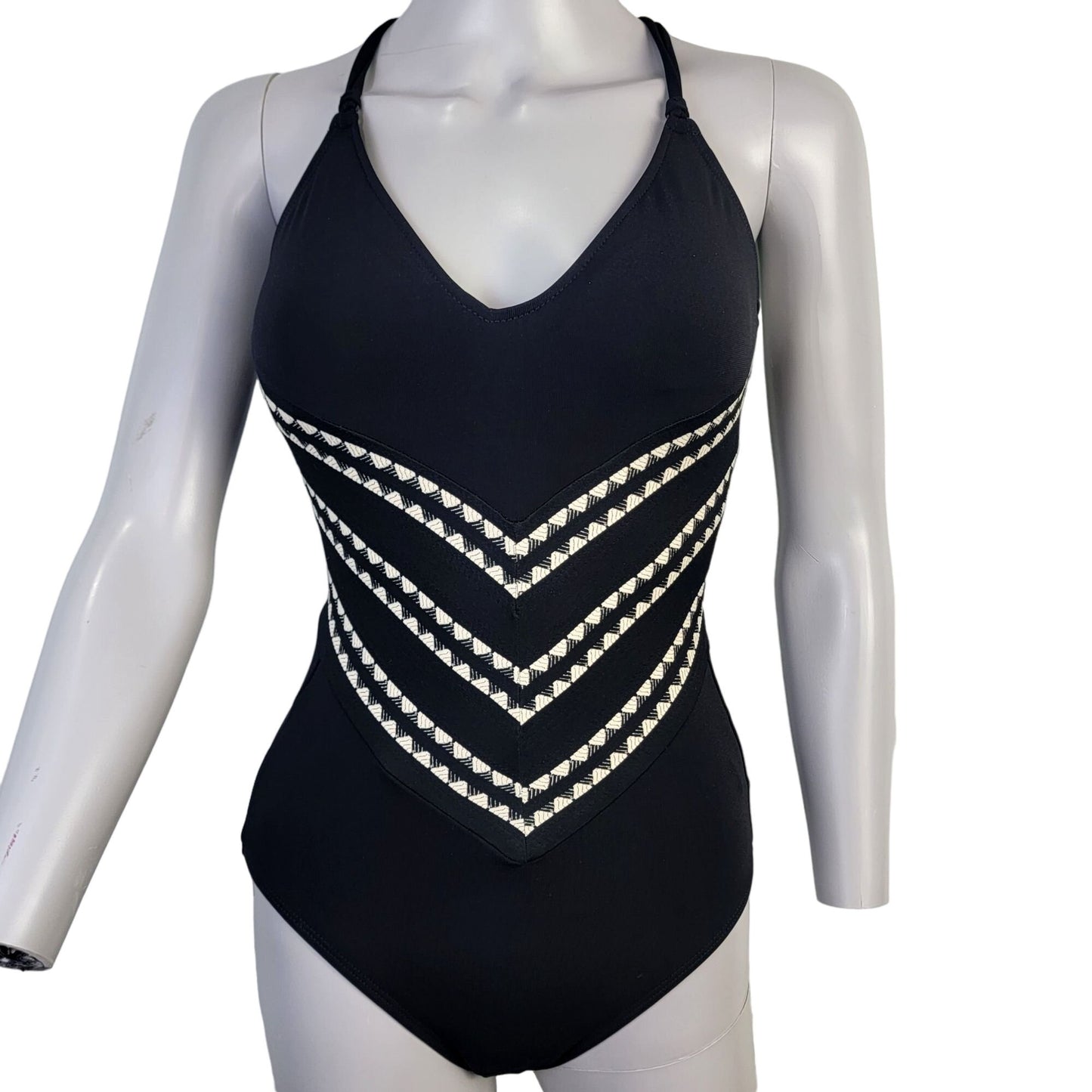 Robin Piccone Swimsuit Women 6 Small Black One Piece Lace Up Boho Swim