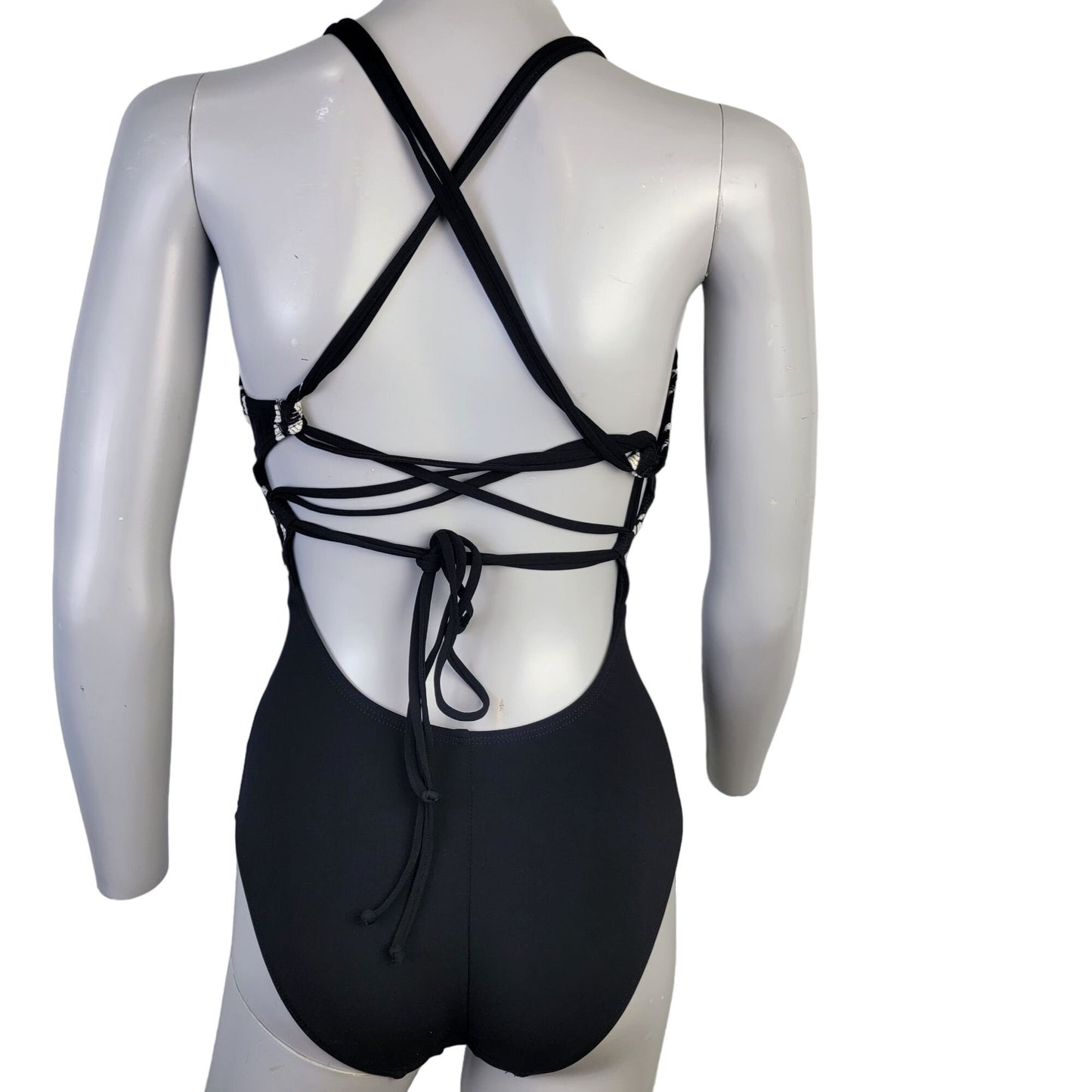 Robin Piccone Swimsuit Women 6 Small Black One Piece Lace Up Boho Swim