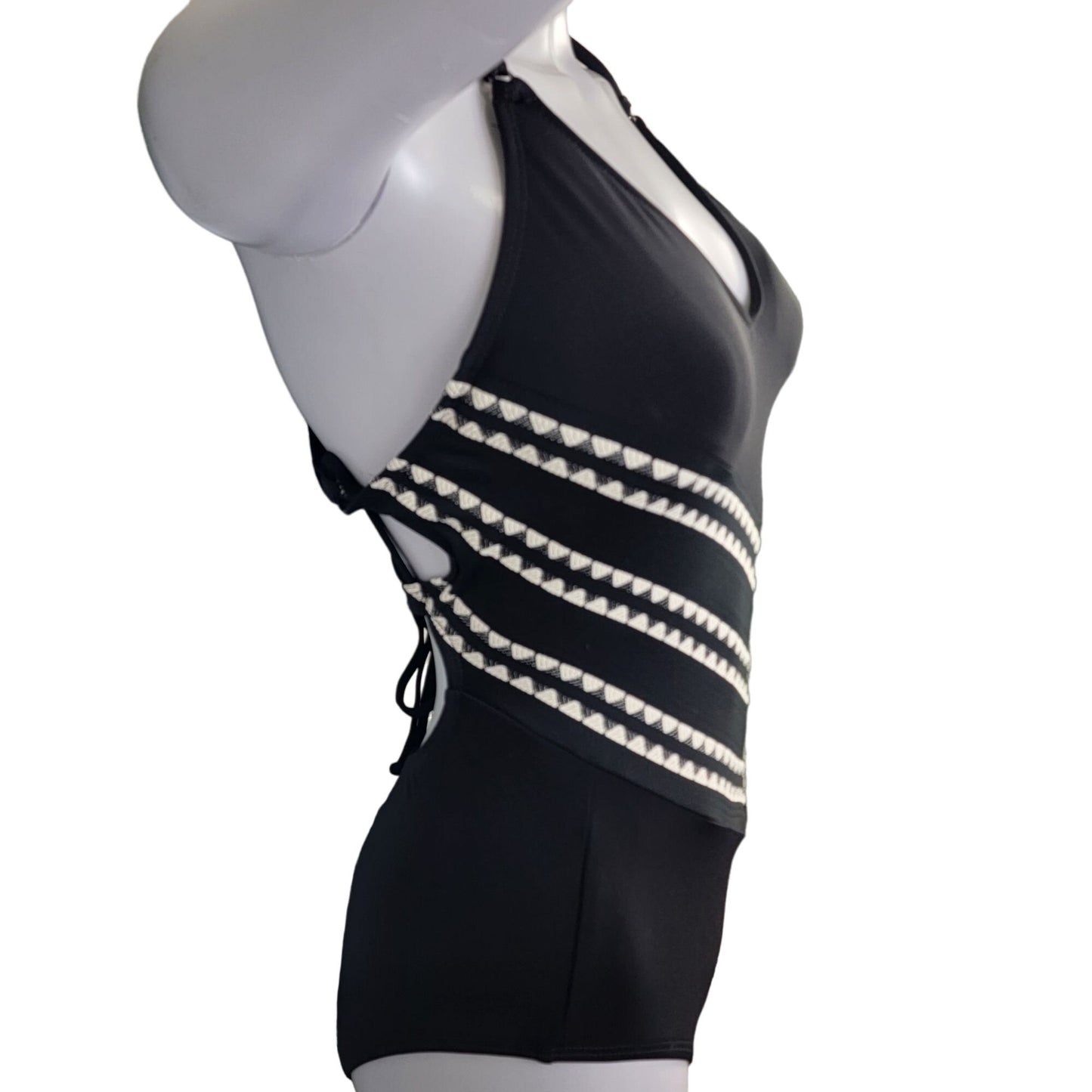 Robin Piccone Swimsuit Women 6 Small Black One Piece Lace Up Boho Swim
