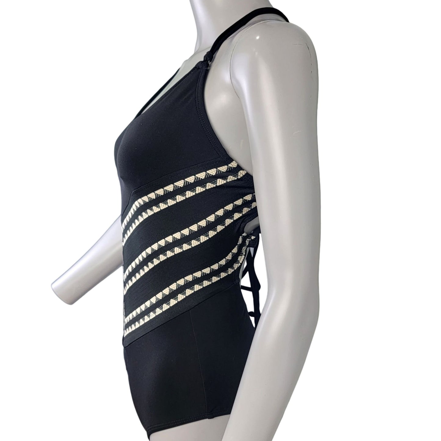 Robin Piccone Swimsuit Women 6 Small Black One Piece Lace Up Boho Swim