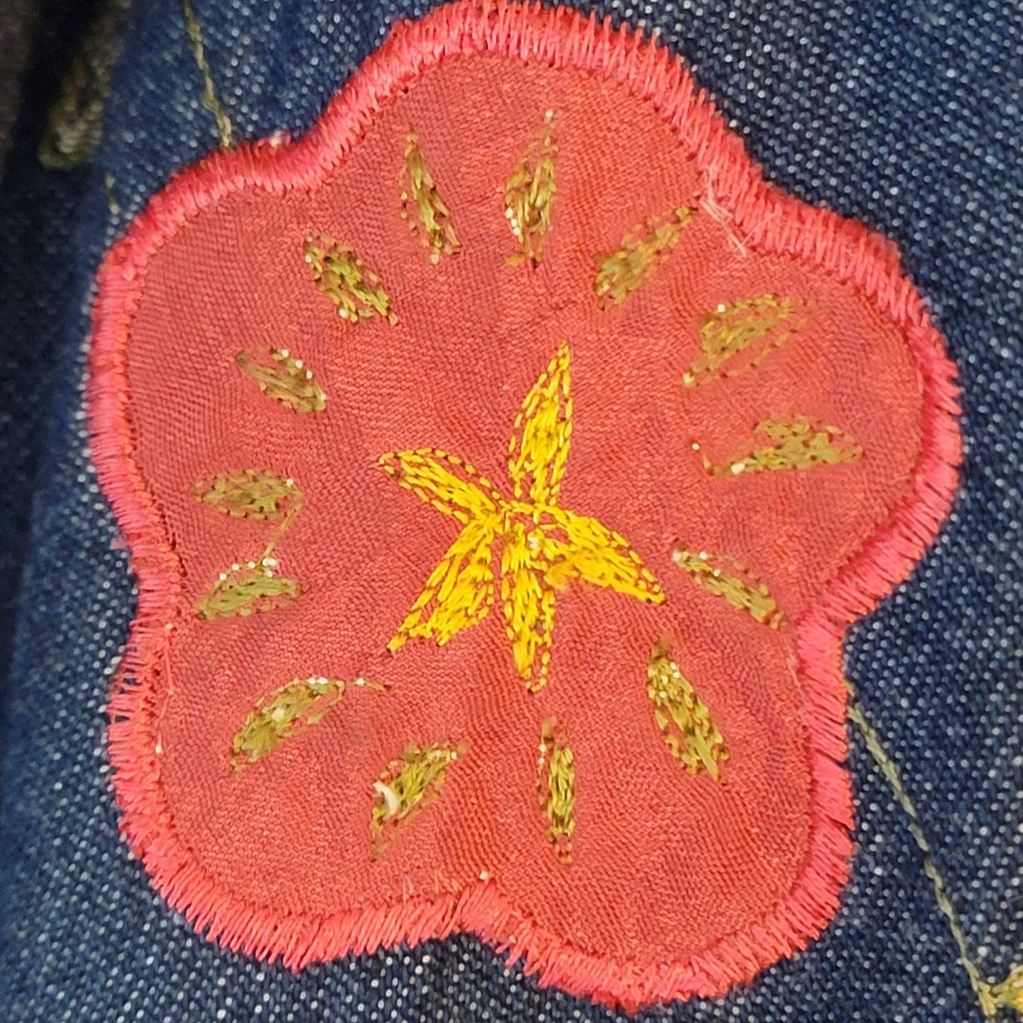 Vintage 90s Embroidered Denim Shirt Women XL 14 16 Button Leaves Fall
