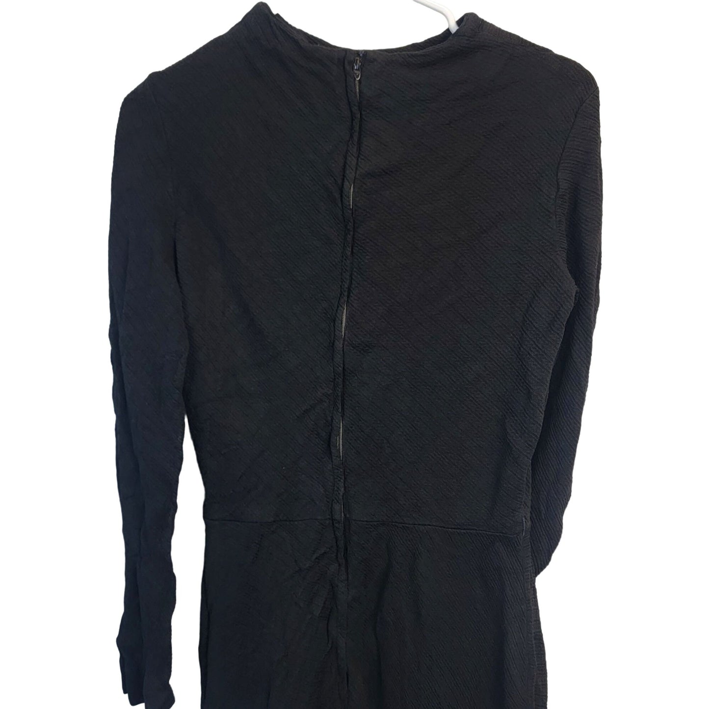 Vintage 70s Ribbed Black Dress Women 8 Medium Long Sleeves Knee Length