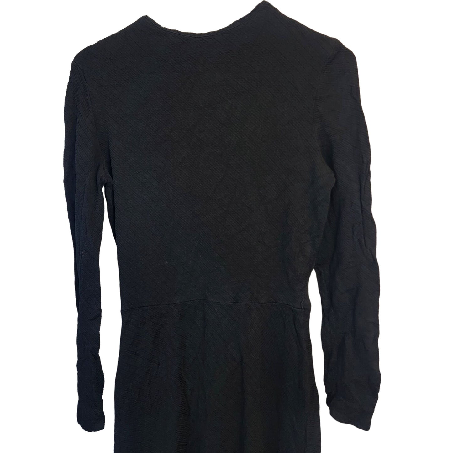 Vintage 70s Ribbed Black Dress Women 8 Medium Long Sleeves Knee Length
