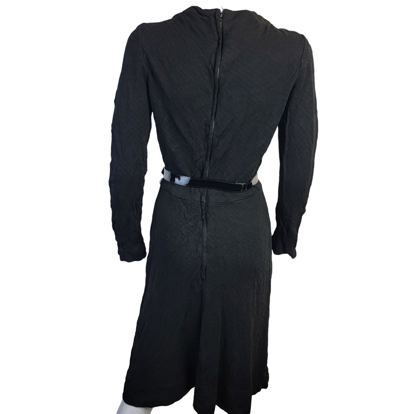 Vintage 70s Ribbed Black Dress Women 8 Medium Long Sleeves Knee Length