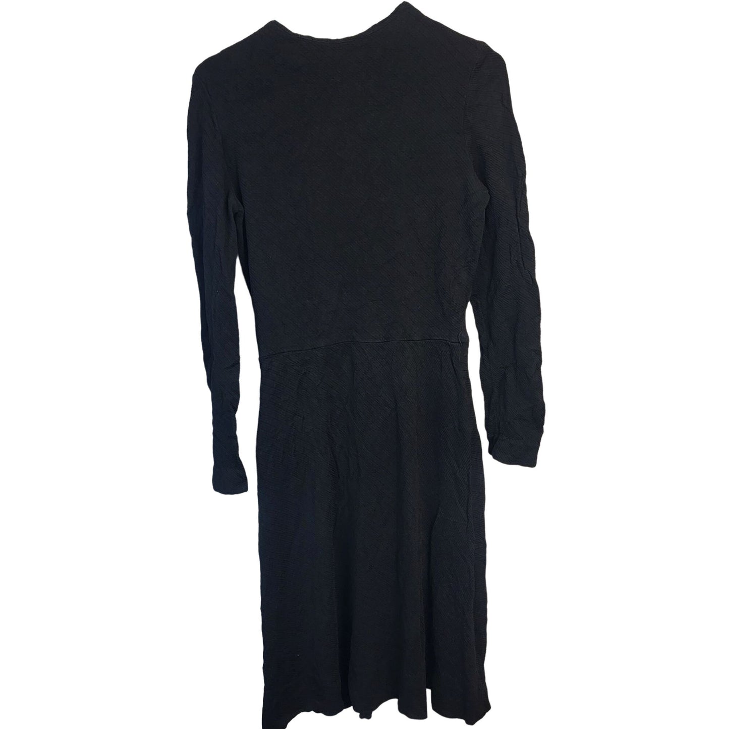 Vintage 70s Ribbed Black Dress Women 8 Medium Long Sleeves Knee Length