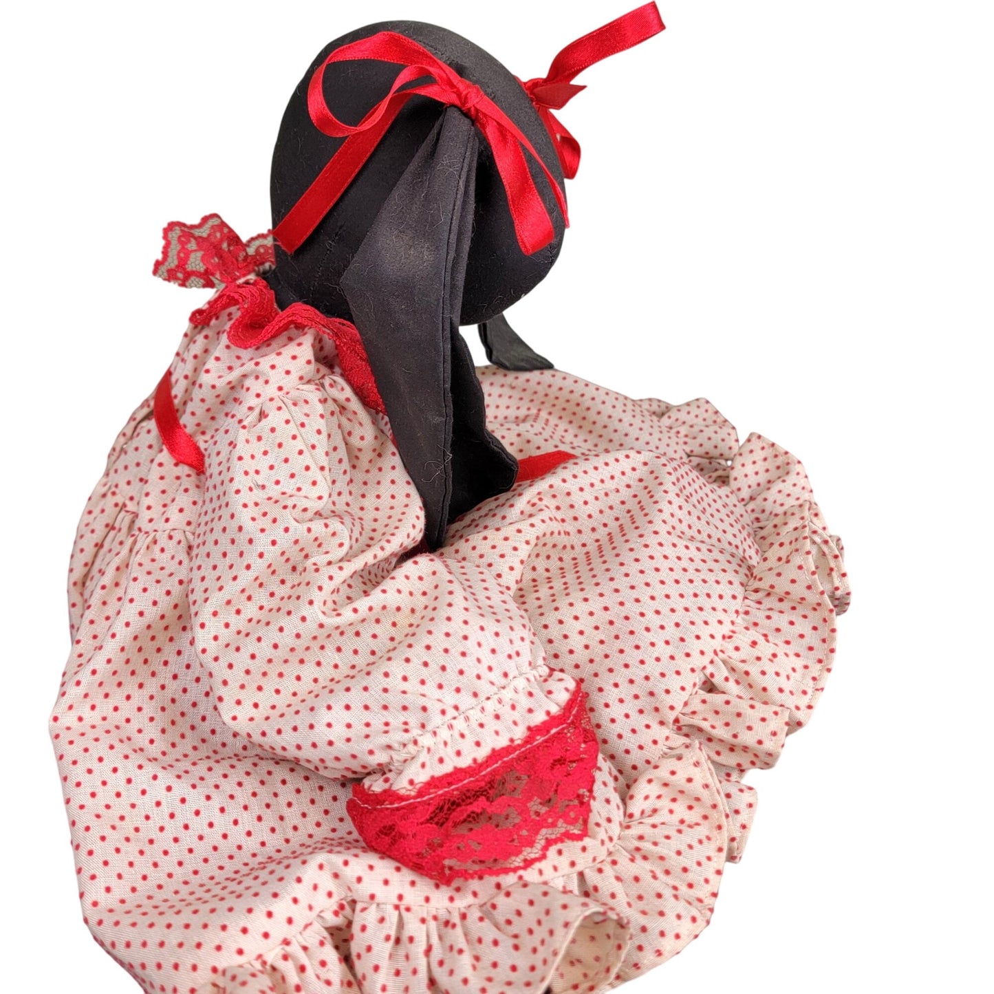 Vintage 80s Handmade Rabbit Stuffed Animal Red Black Ruffle