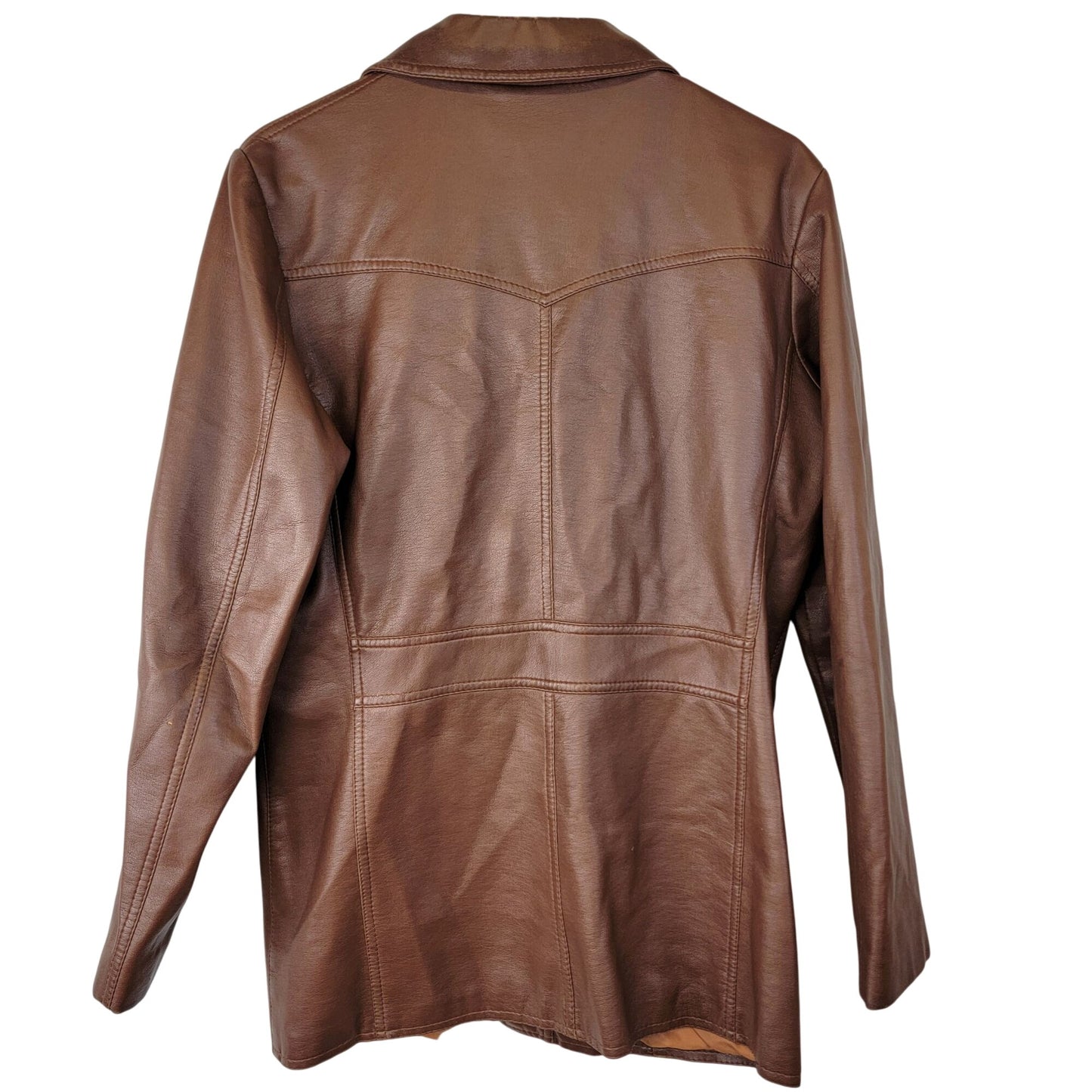 Vintage 70s Vegan Leather Jacket Men Small Brown Point Collar Casual Retro Fall