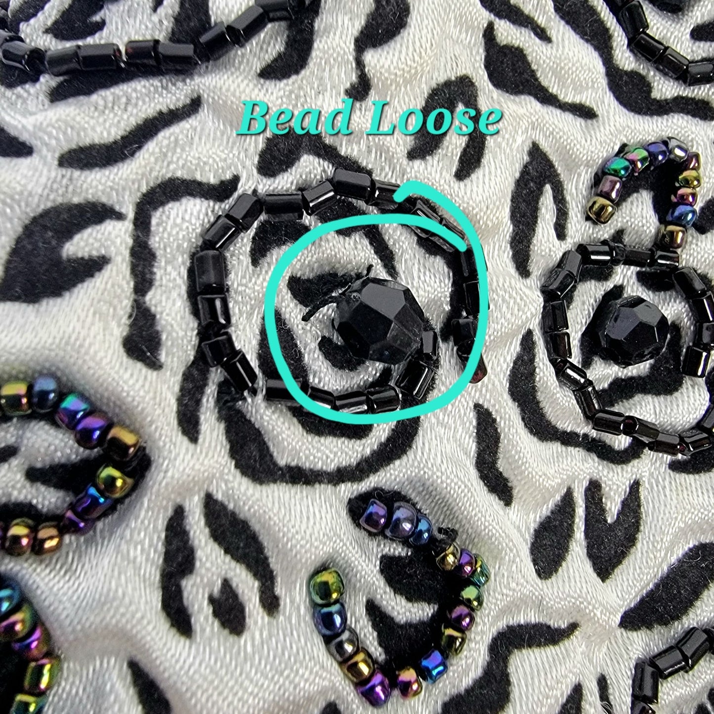 Lancome Iridescent Beaded Floral Brocade Clutch Bag Purse Black White