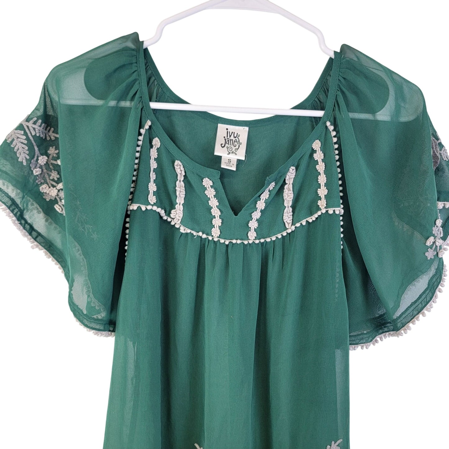 Vintage 90s Sheer Mini Dress Tunic Top Women Small Green Chiffon