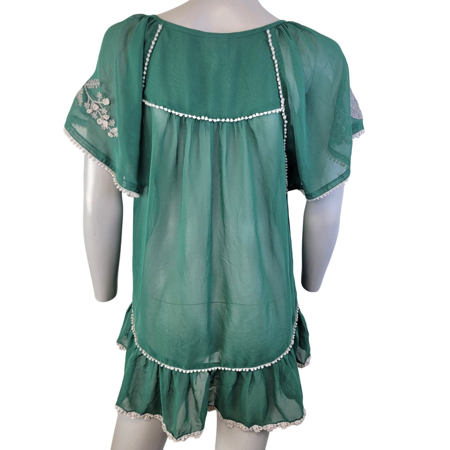 Vintage 90s Sheer Mini Dress Tunic Top Women Small Green Chiffon