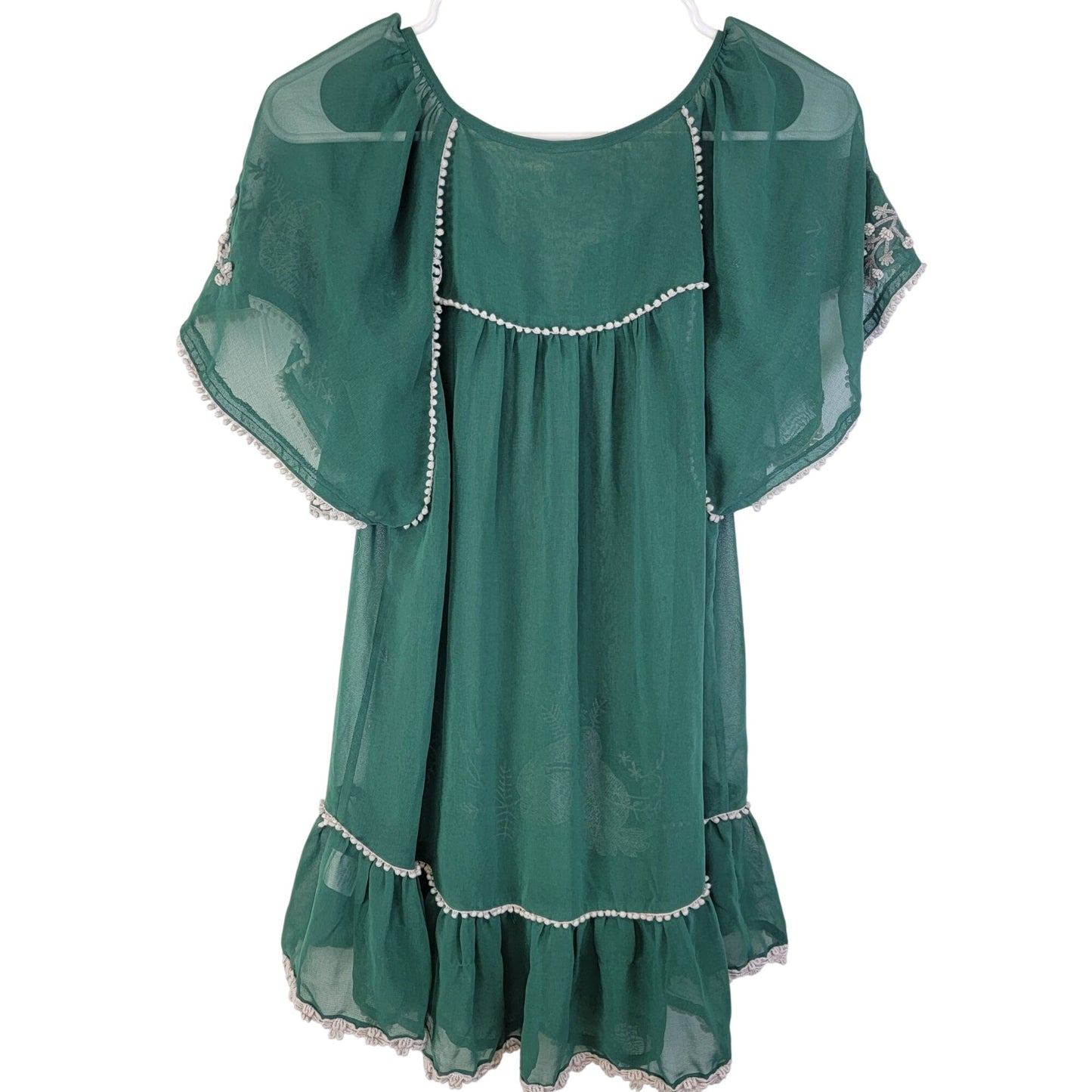 Vintage 90s Sheer Mini Dress Tunic Top Women Small Green Chiffon