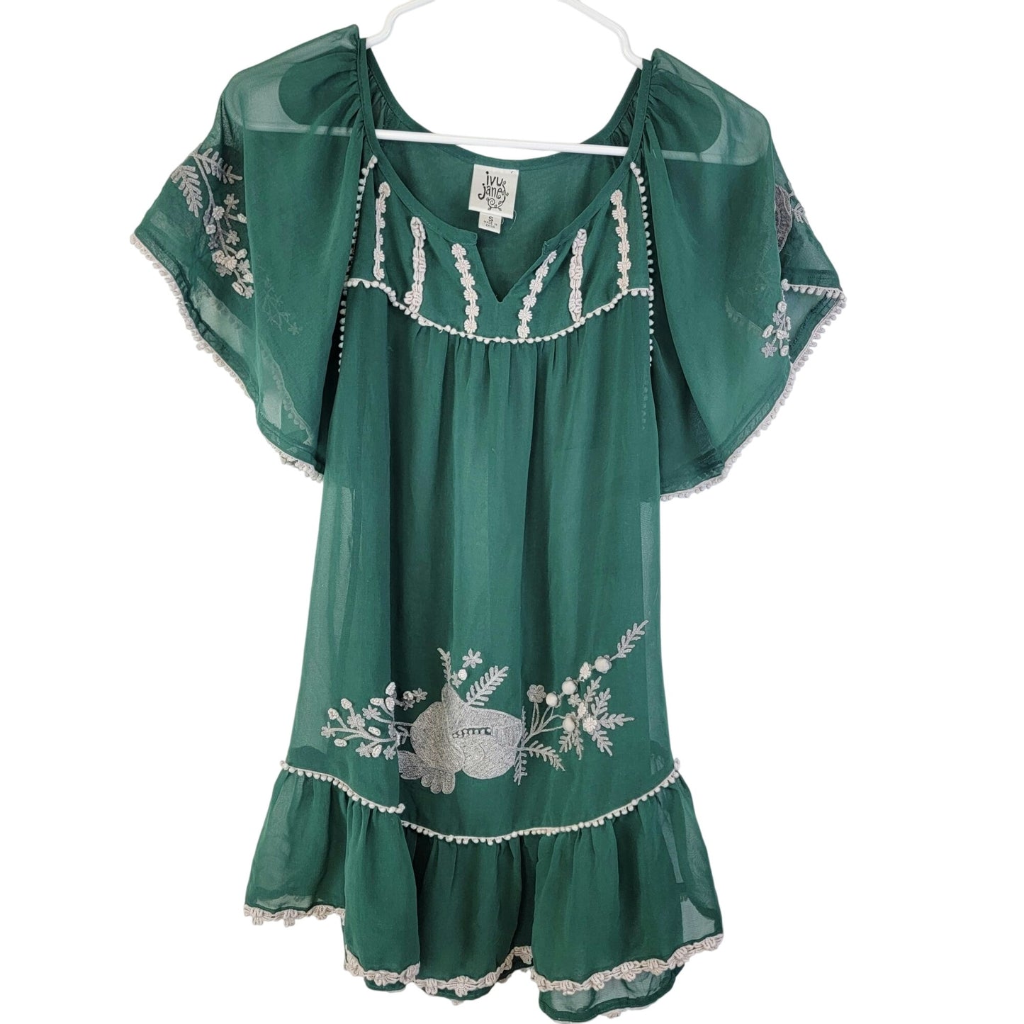 Vintage 90s Sheer Mini Dress Tunic Top Women Small Green Chiffon
