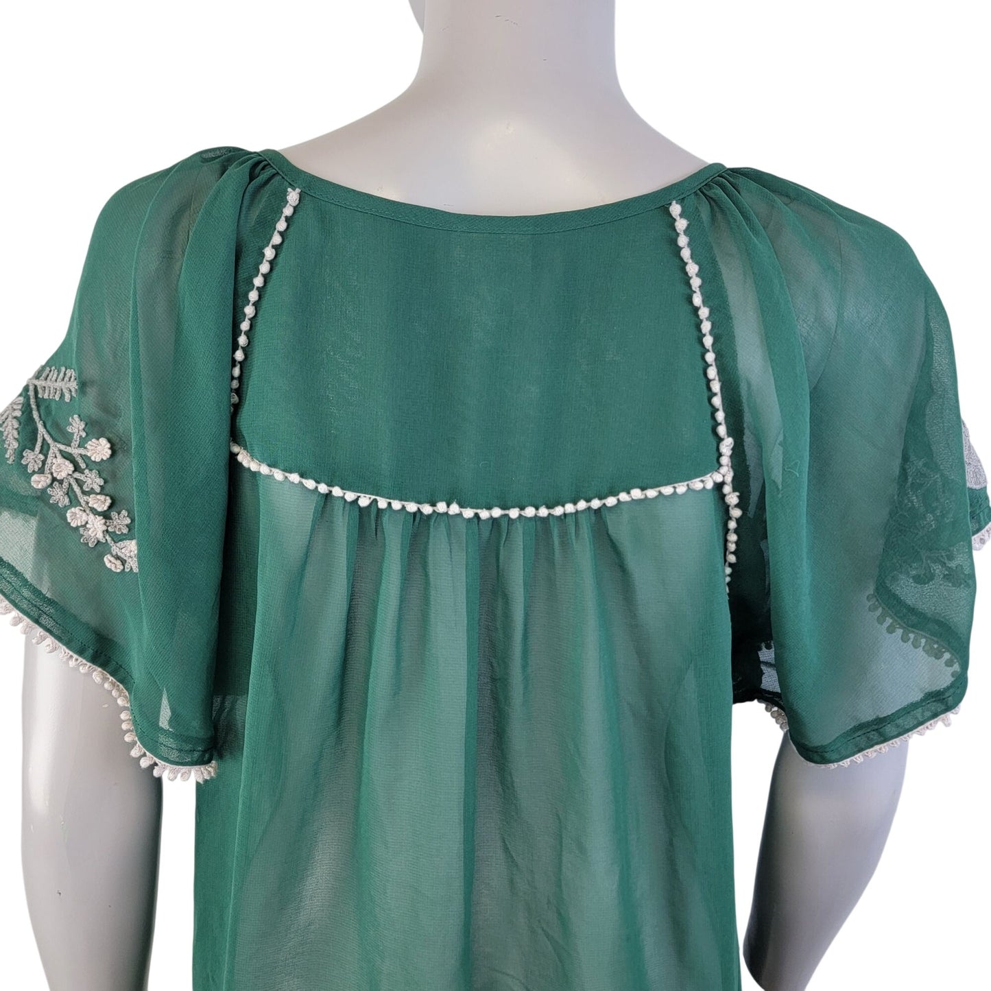 Vintage 90s Sheer Mini Dress Tunic Top Women Small Green Chiffon