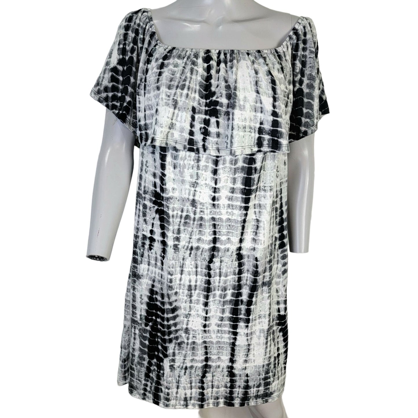 Tiered Knee Length Dress Women XL 14 Black White
