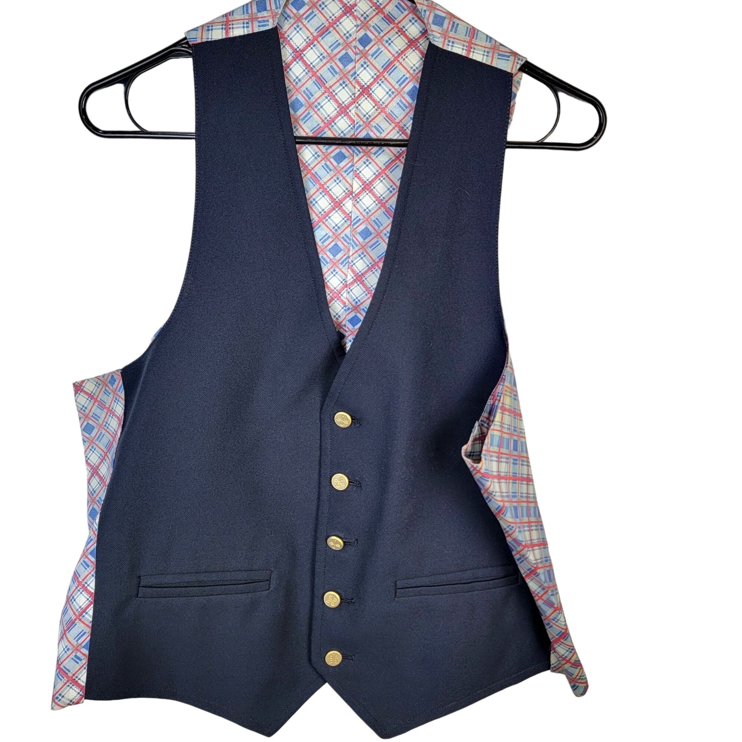 Vintage 70s Vest Men Medium Red White Blue Plaid