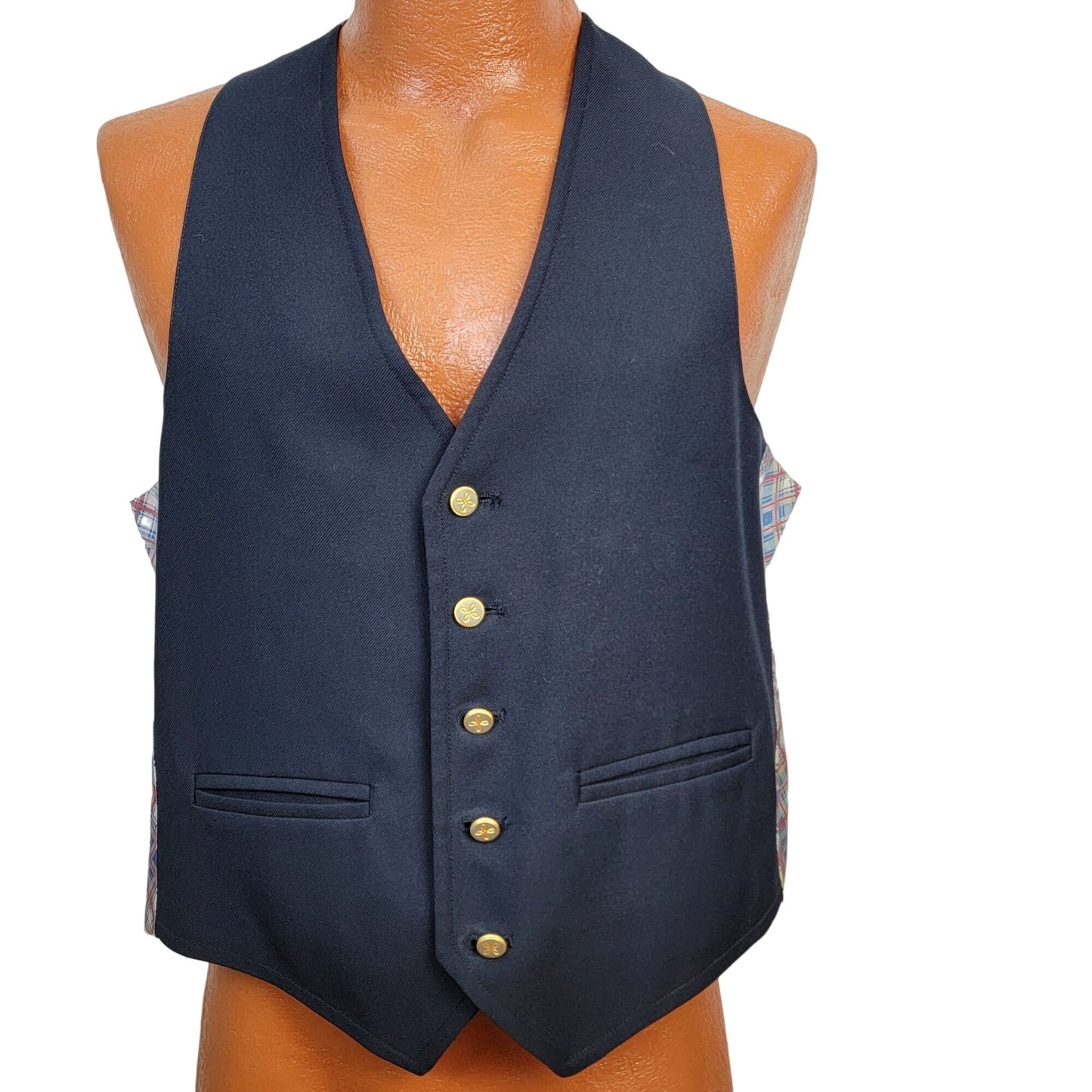 Vintage 70s Vest Men Medium Red White Blue Plaid