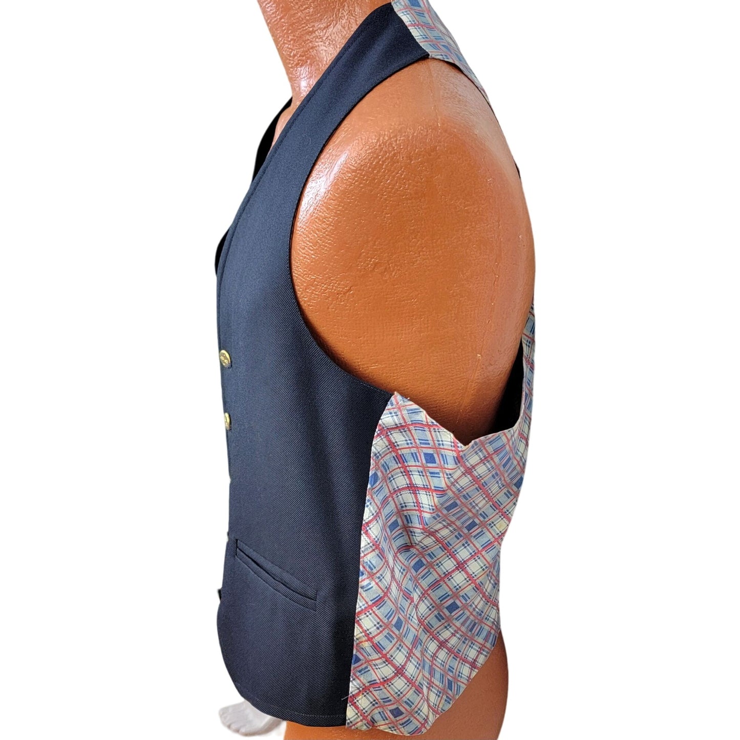 Vintage 70s Vest Men Medium Red White Blue Plaid