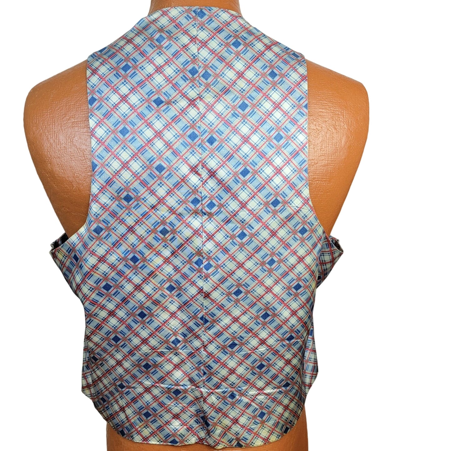 Vintage 70s Vest Men Medium Red White Blue Plaid
