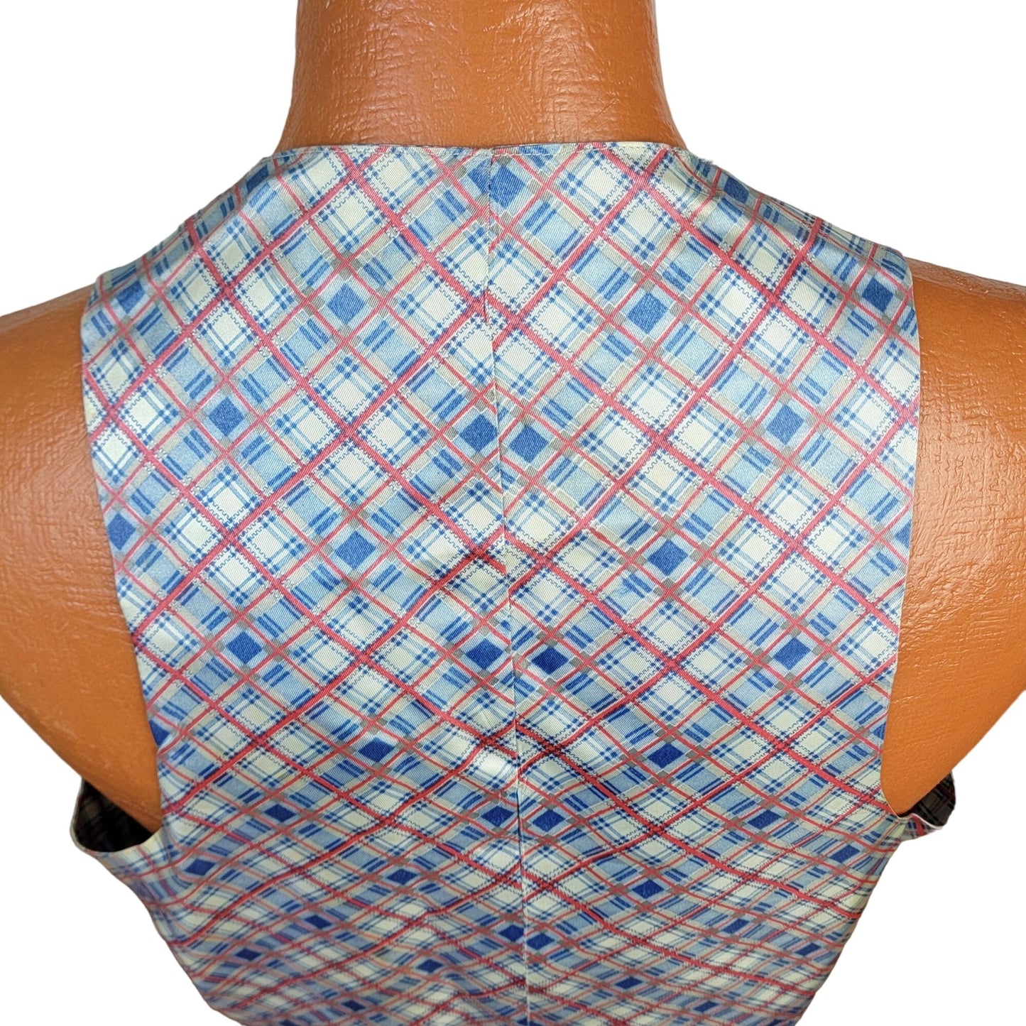 Vintage 70s Vest Men Medium Red White Blue Plaid