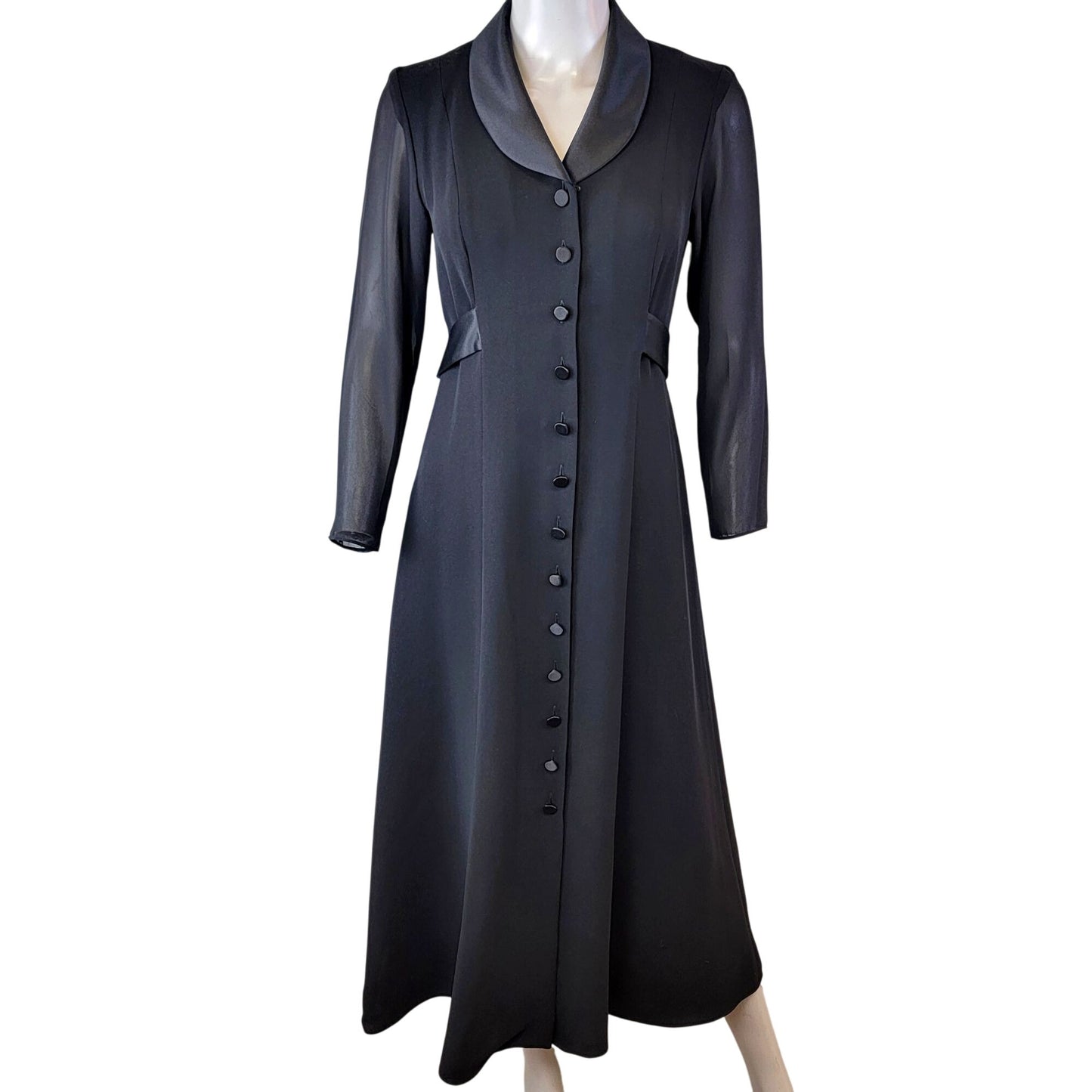 David Warren Vintage 80s Black Midi Dress Women 6 Satin Collar Formal Party Fall Halloween Gothic