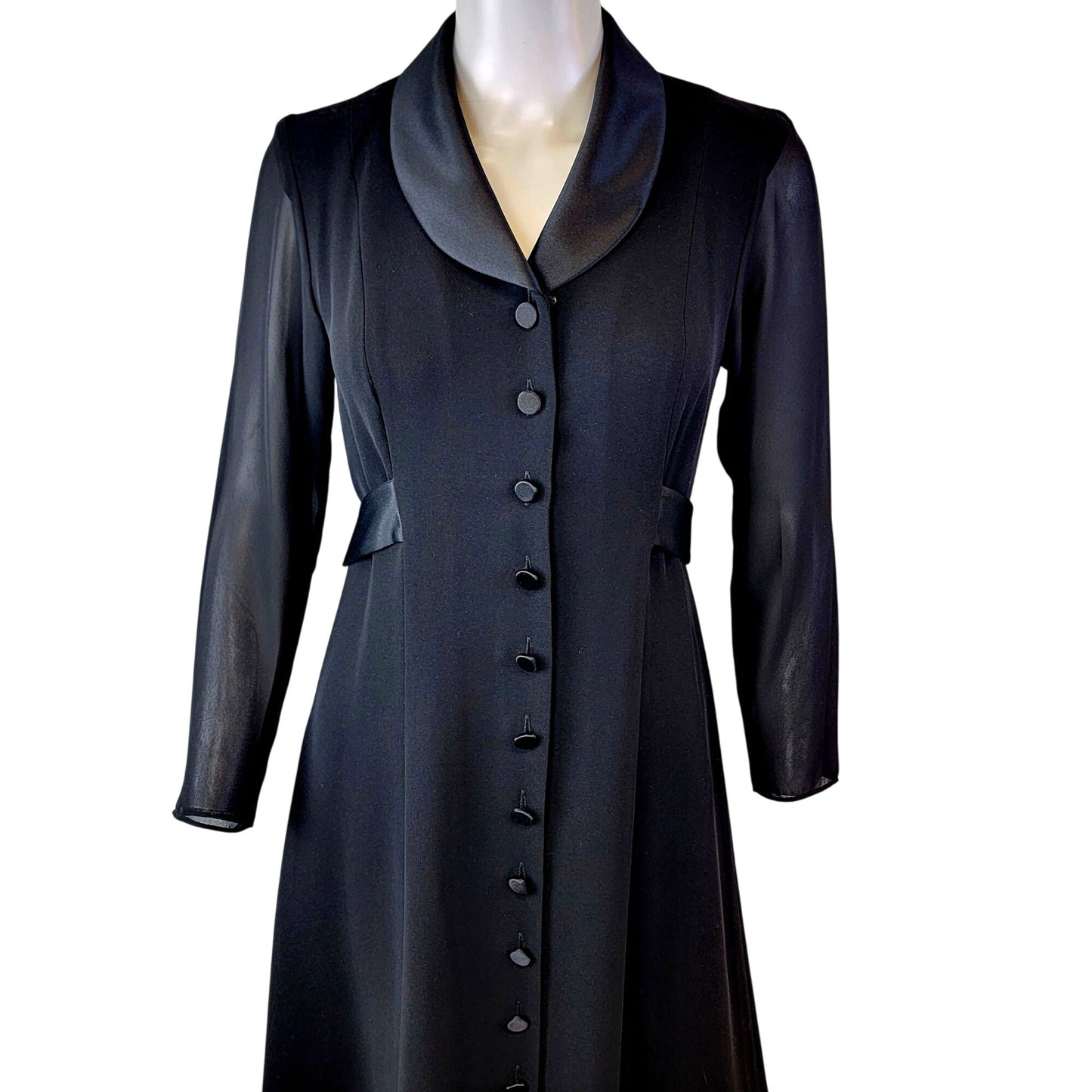 David Warren Vintage 80s Black Midi Dress Women 6 Satin Collar Formal Party Fall Halloween Gothic
