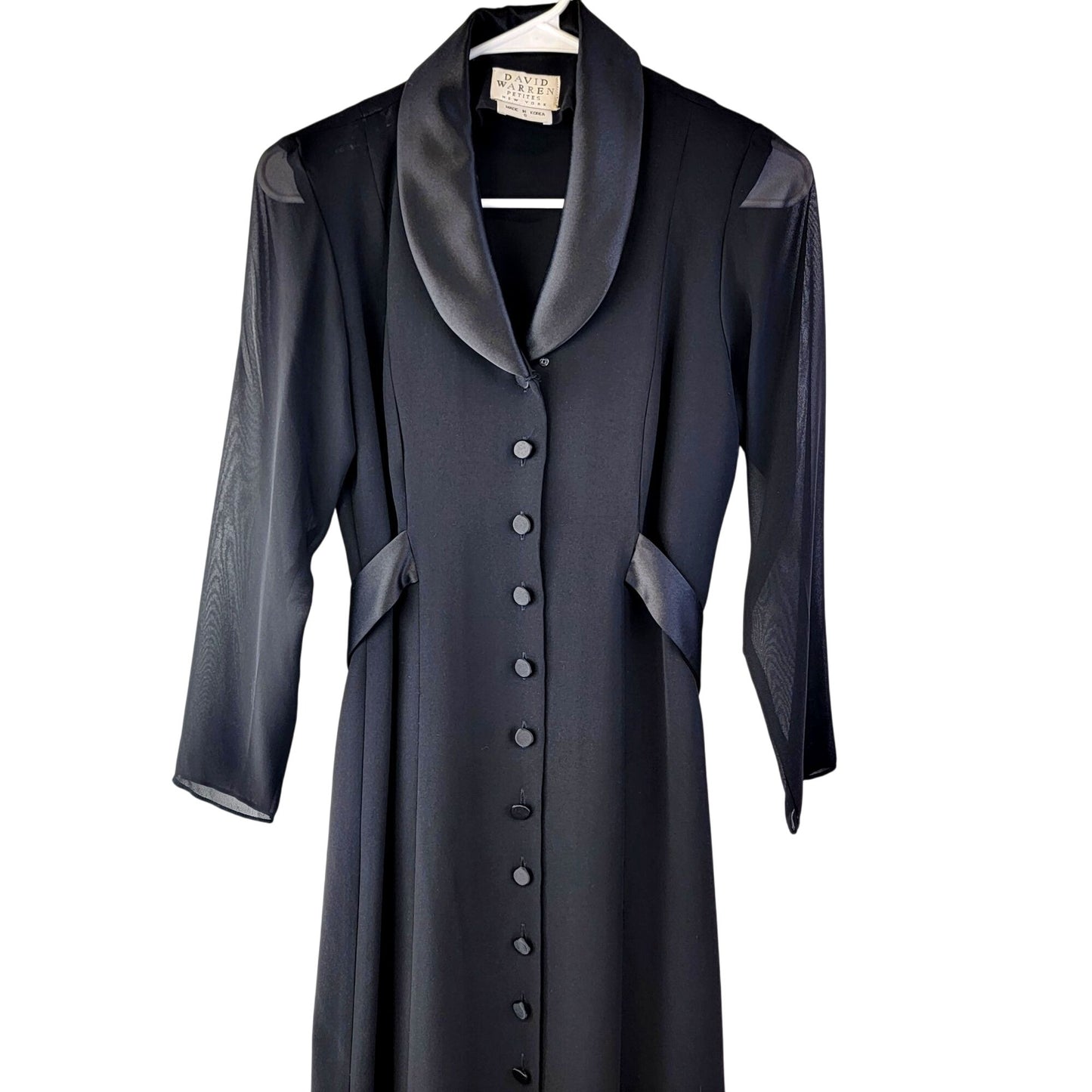 David Warren Vintage 80s Black Midi Dress Women 6 Satin Collar Formal Party Fall Halloween Gothic