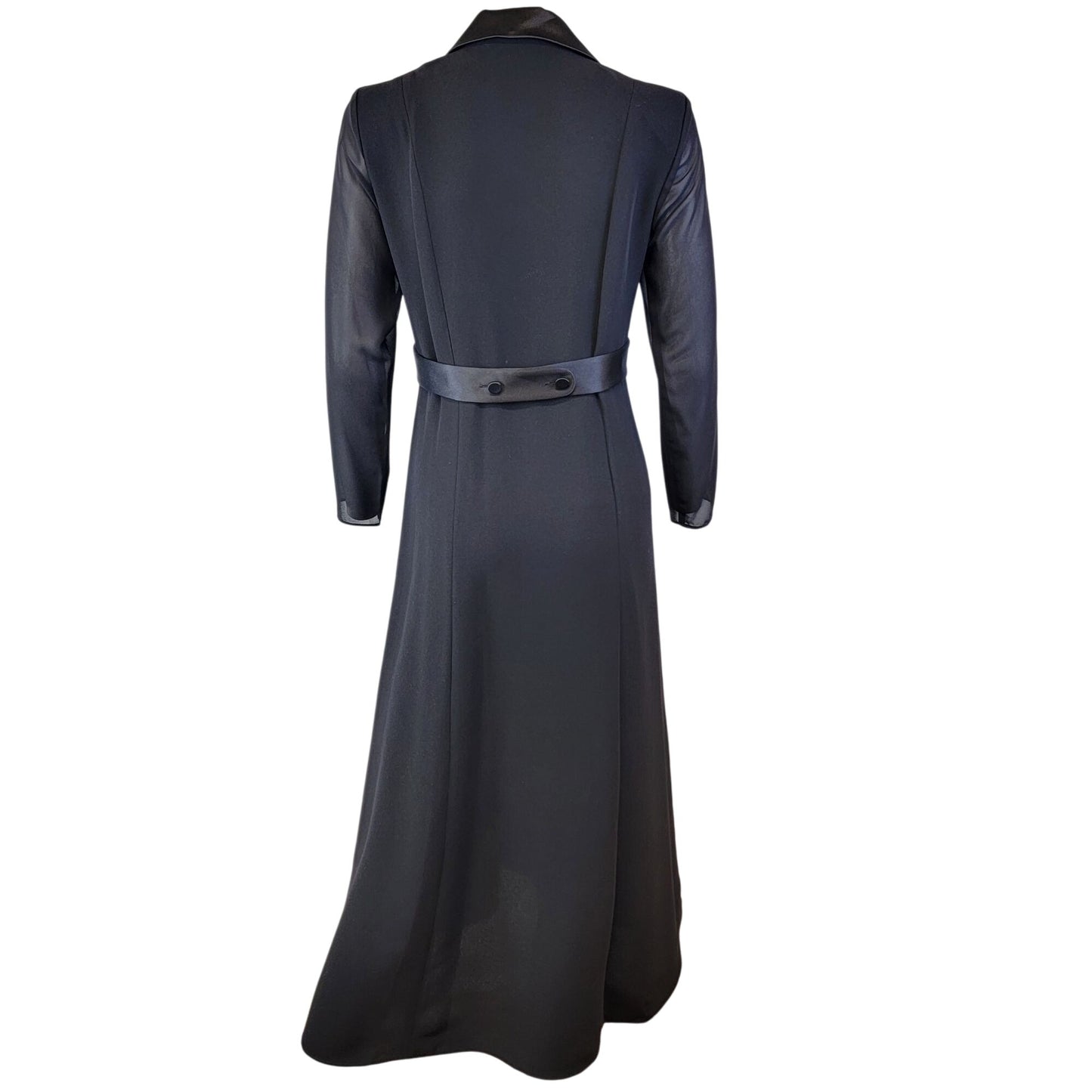 David Warren Vintage 80s Black Midi Dress Women 6 Satin Collar Formal Party Fall Halloween Gothic